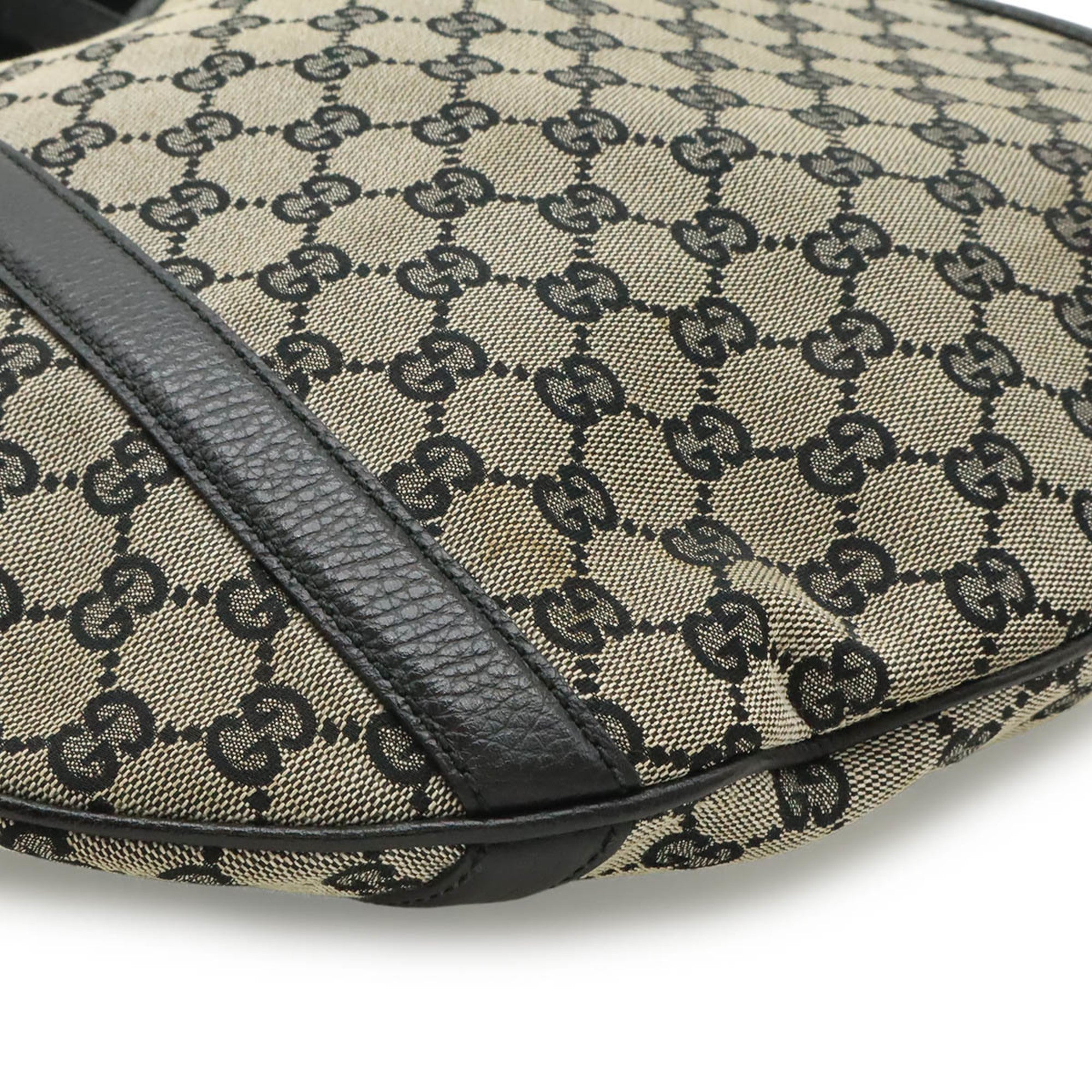 Gucci Beige Black Gg Canvas Leather Shoulder Bag Tote Bag (Pre-Owned)