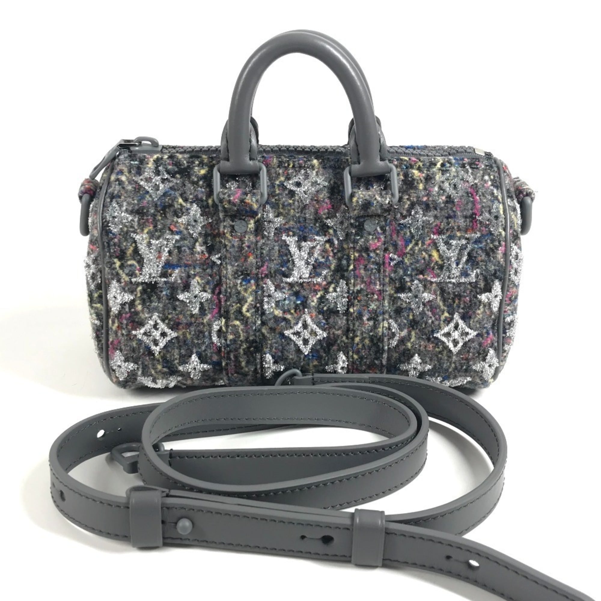Louis Vuitton Gray Tweed Leather Boston Bag Handbag Shoulder Bag (Pre-Owned)