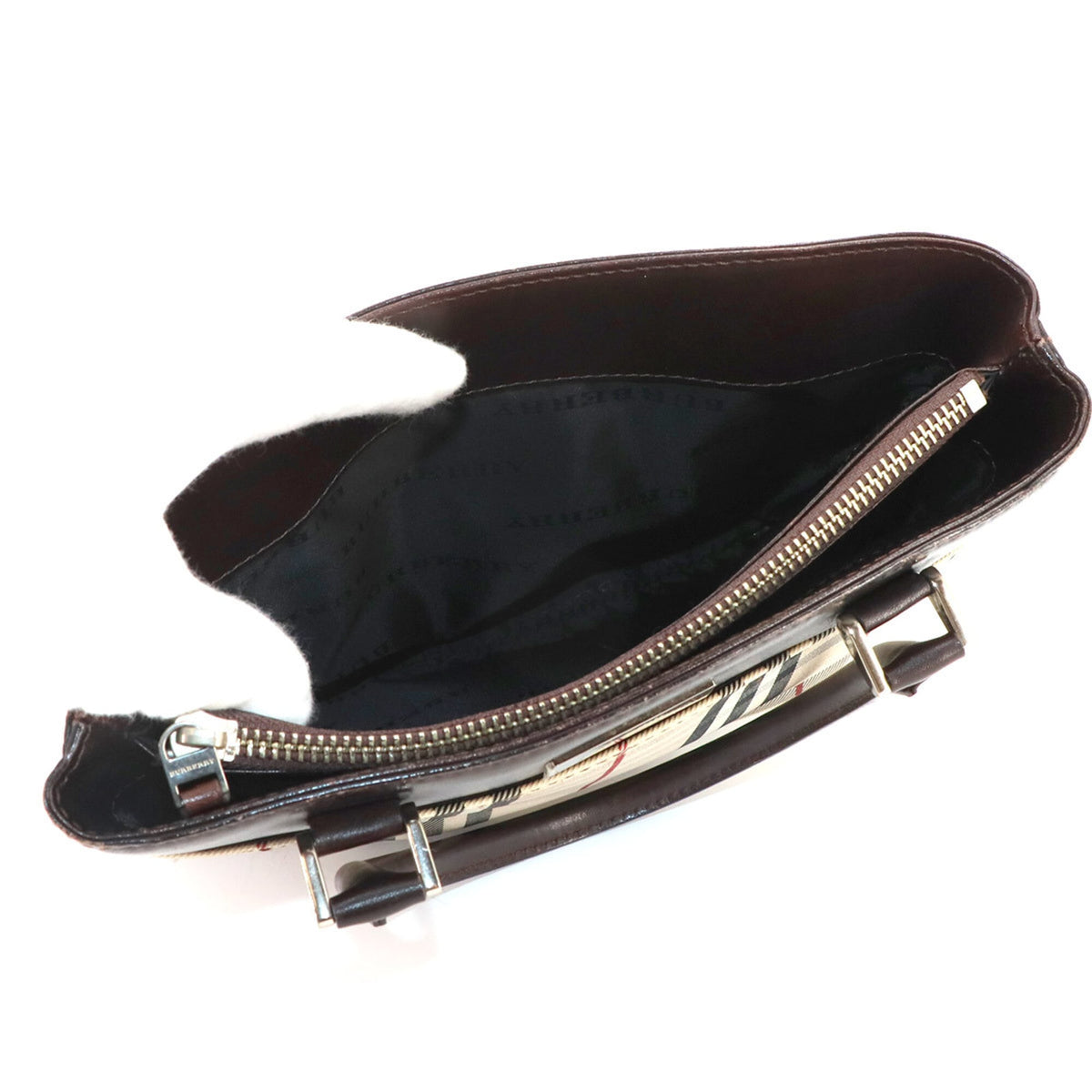 Burberry Beige Dark Brown Canvas Leather Handbag (Pre-Owned)