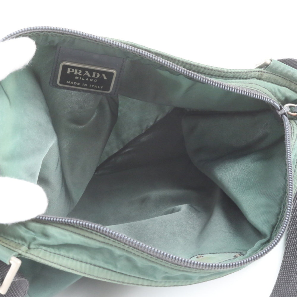 Prada Green Leather Nylon Messenger Bag Shoulder Bag (Pre-Owned)