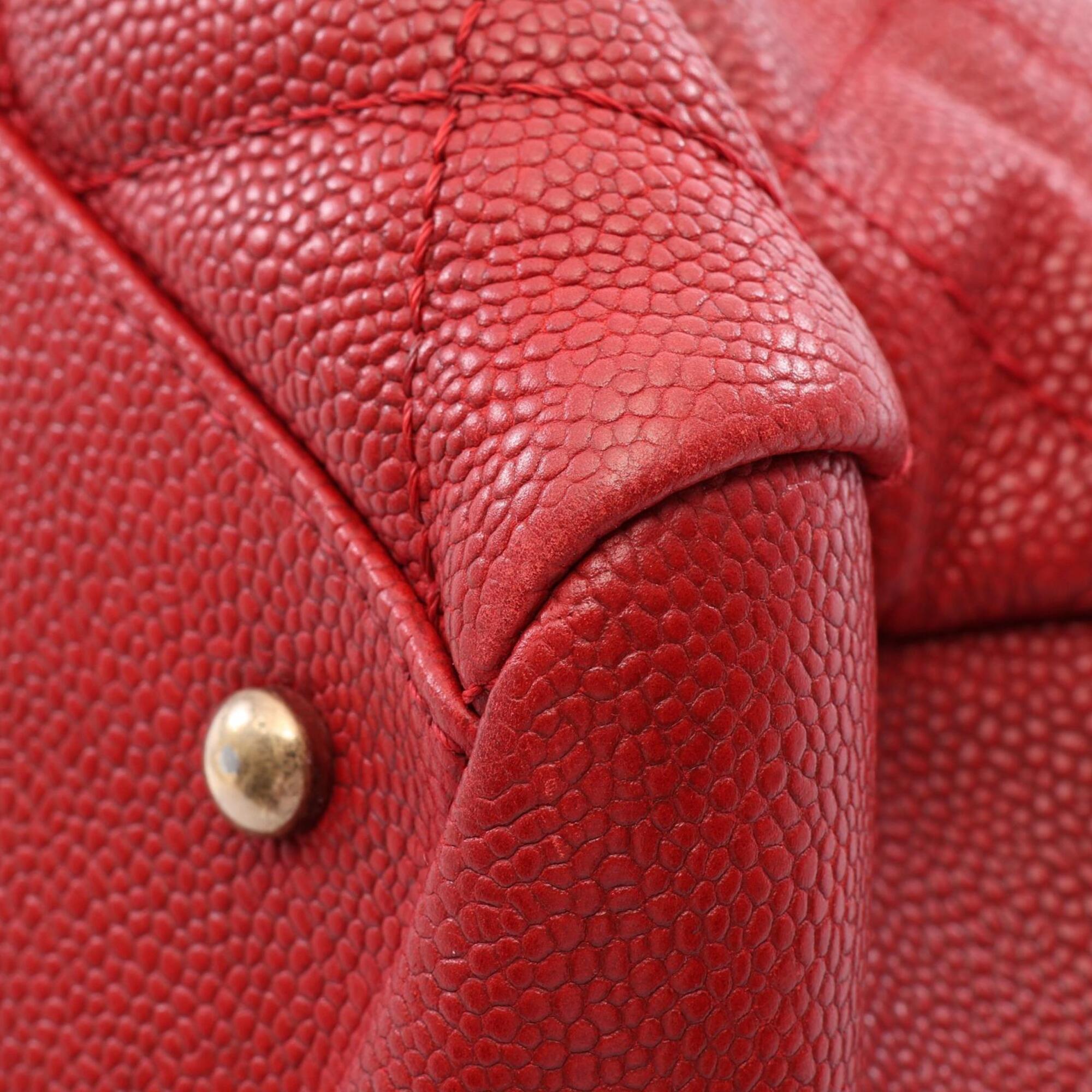 Chanel Red Color Grained Calfskin Handbag Shoulder Bag (Pre-Owned)