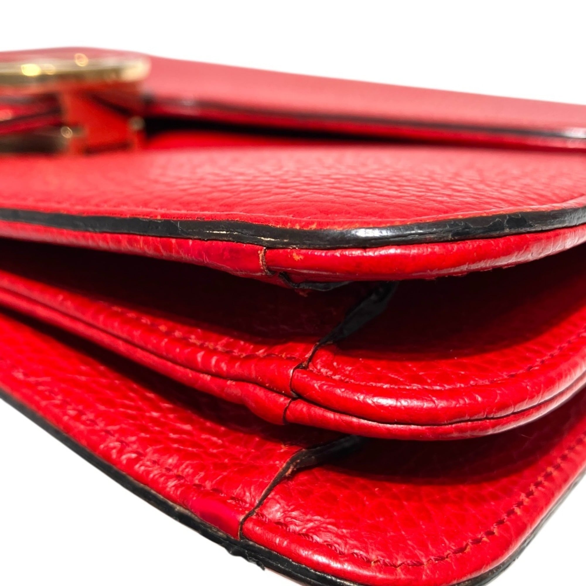 Gucci Red Color Leather Shoulder Bag (Pre-Owned)