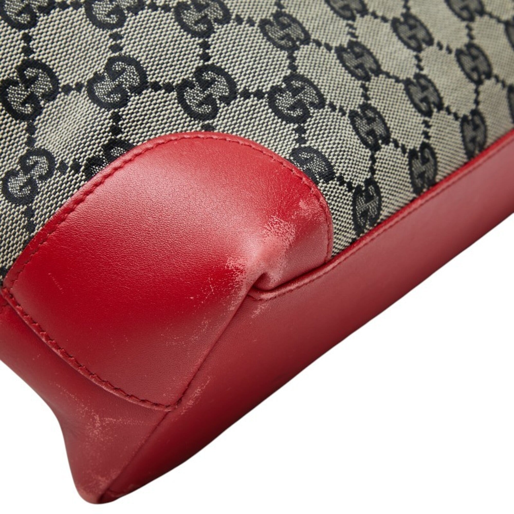 Gucci Beige Red Color Canvas Leather Handbag Tote Bag (Pre-Owned)