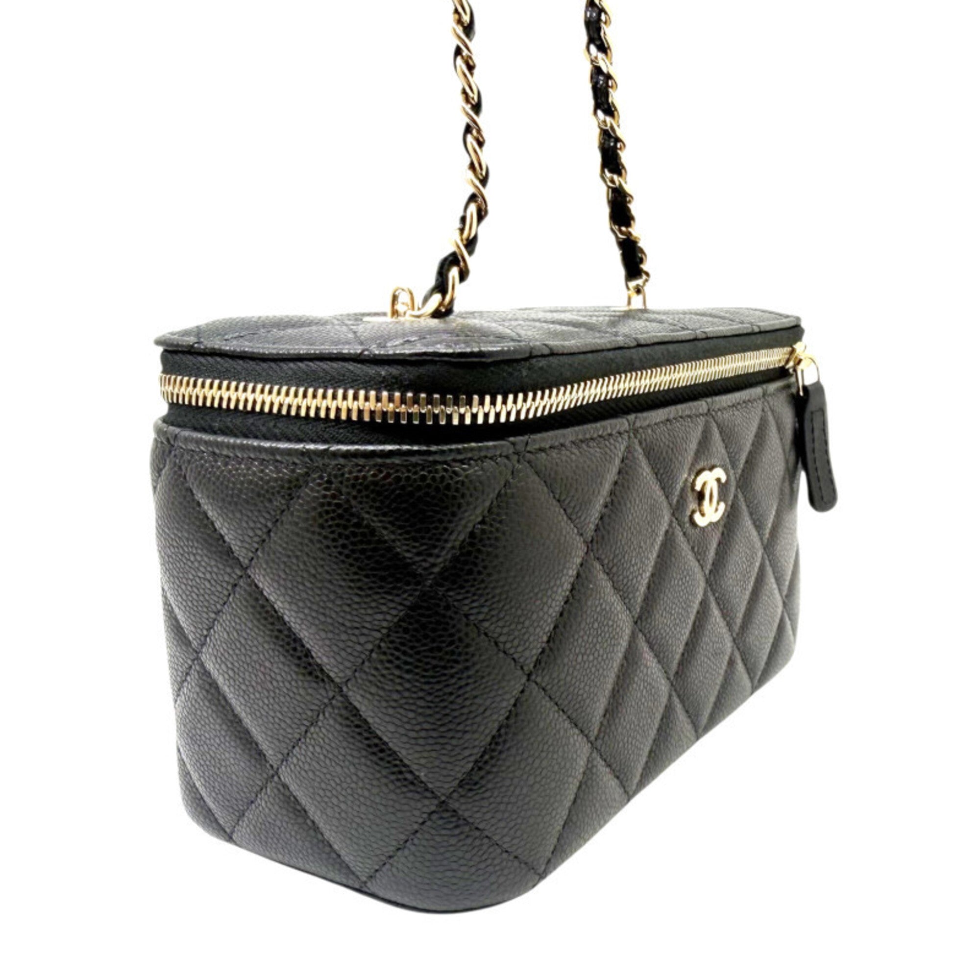 Chanel Black Grained Calfskin Shoulder Bag Vanity Bag (Pre-Owned)