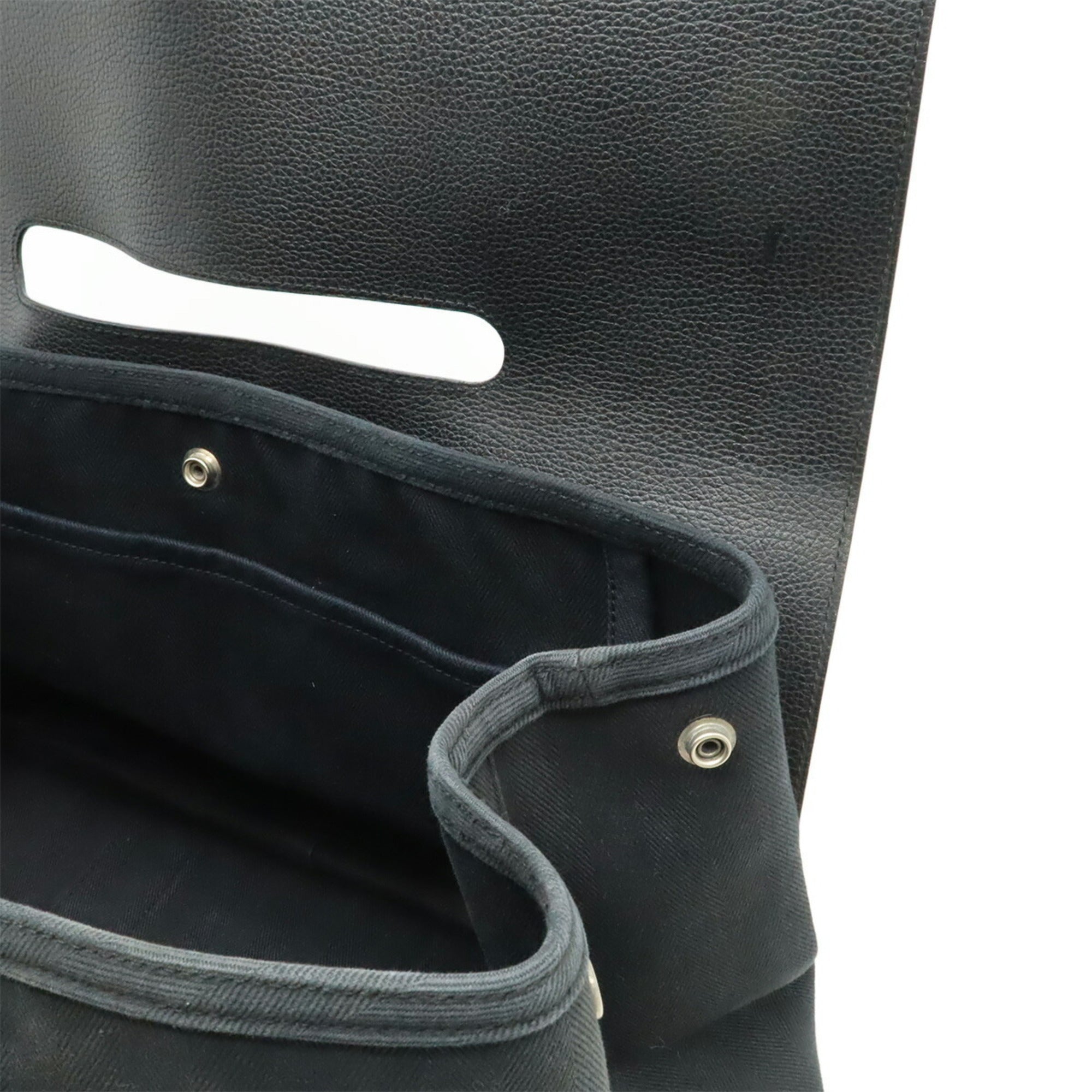 Hermes Valparaiso Black Toile Chevron Leather Handbag Tote Bag (Pre-Owned)