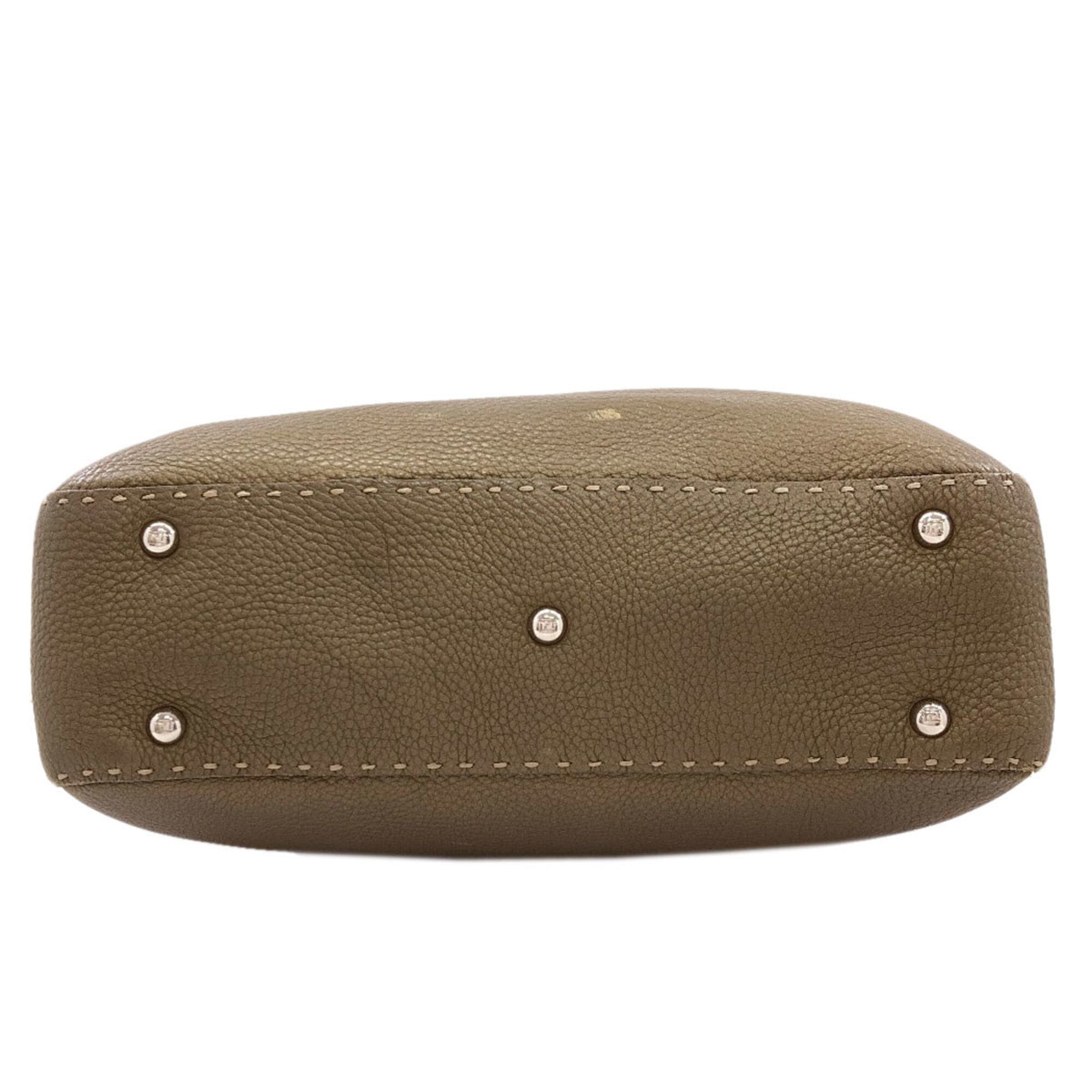 Fendi Selleria Khaki Leather Handbag (Pre-Owned)
