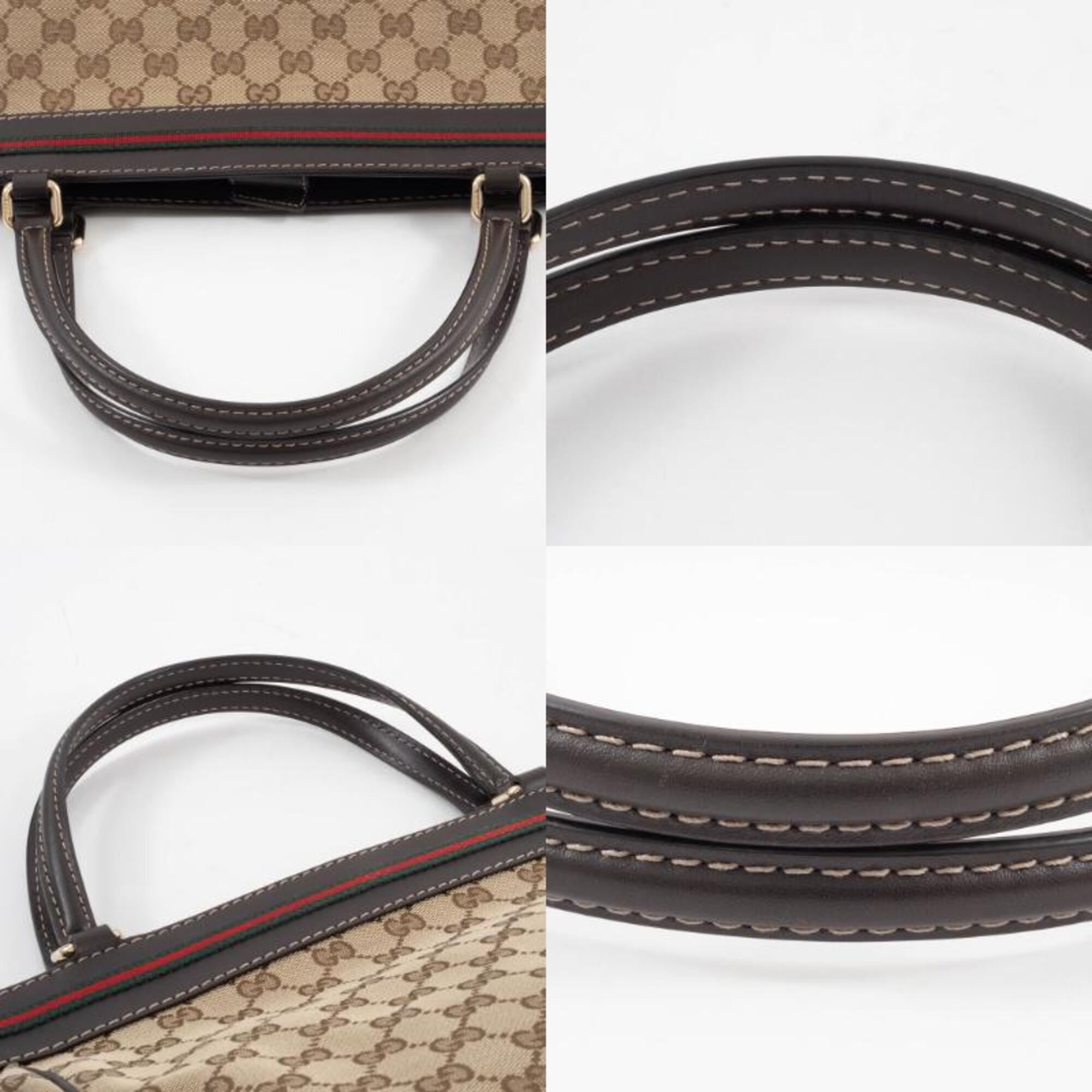 Gucci Gg Canvas Beige Brown Gg Canvas Leather Handbag (Pre-Owned)