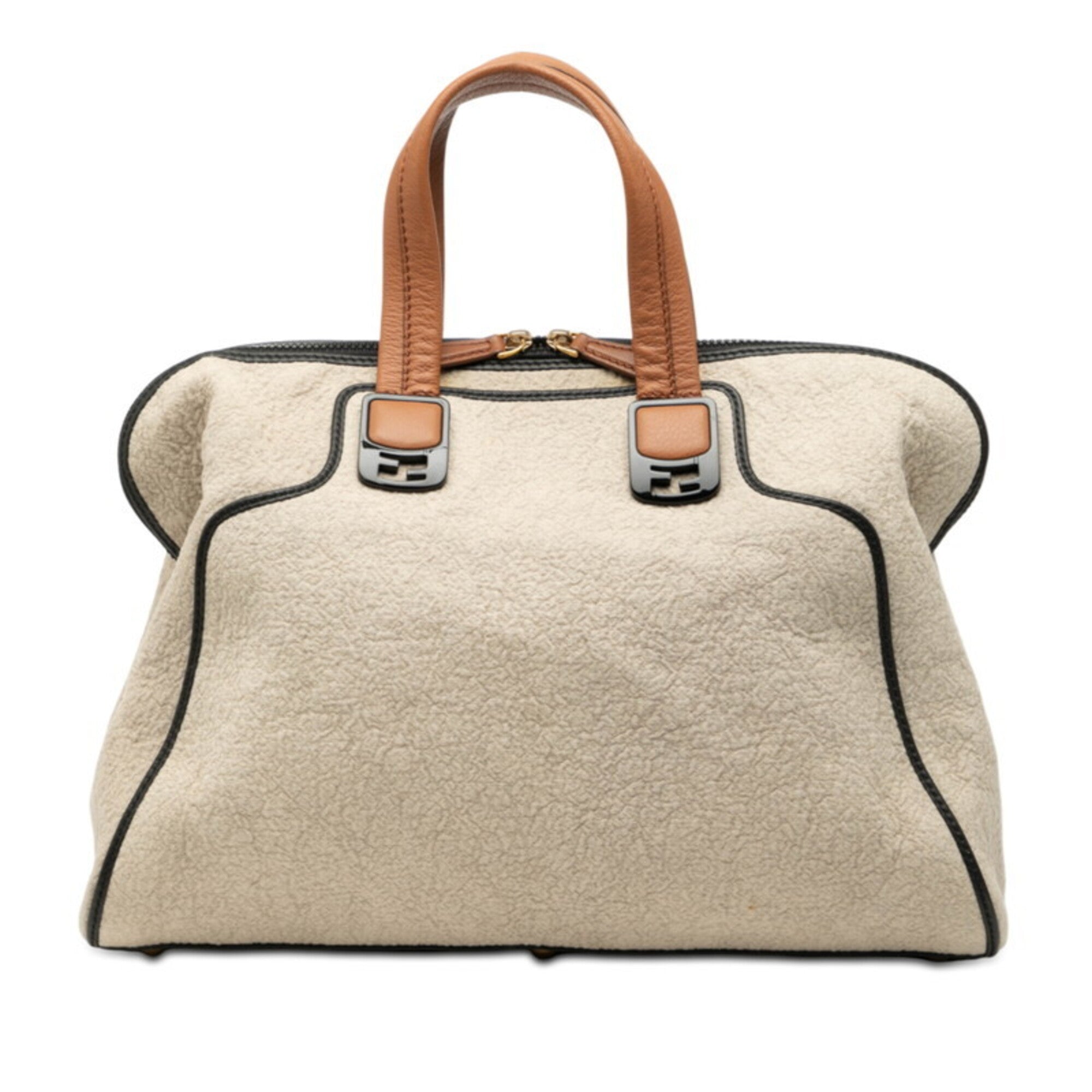 Fendi Beige Pile Fabric Leather Handbag (Pre-Owned)