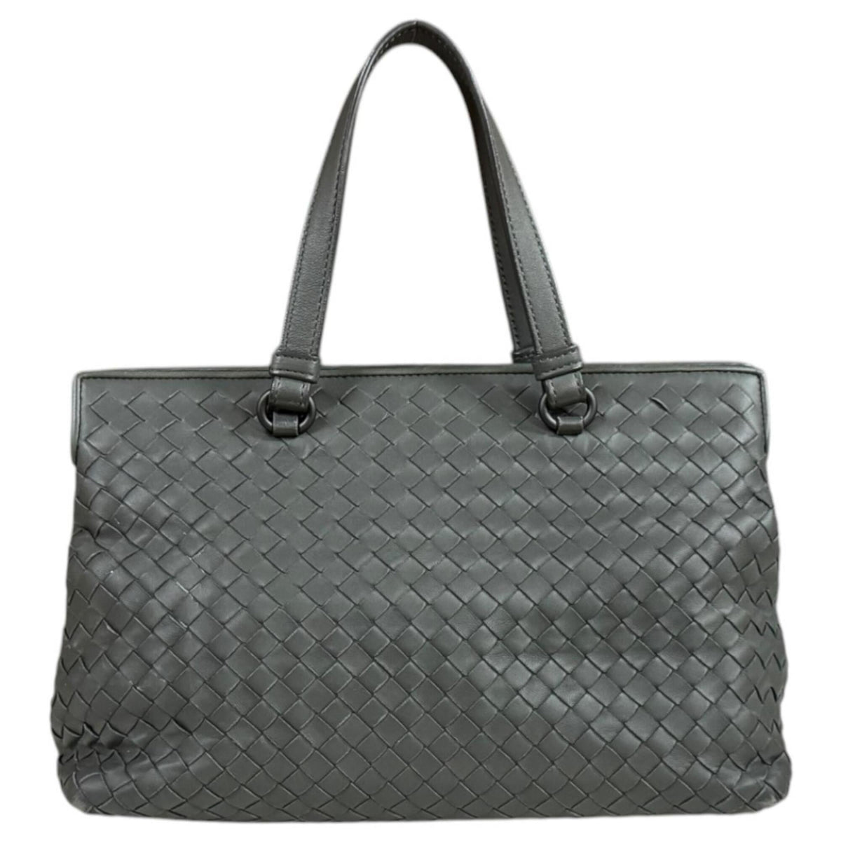 Bottega Veneta Intrecciato Gray Leather Handbag Shoulder Bag (Pre-Owned)