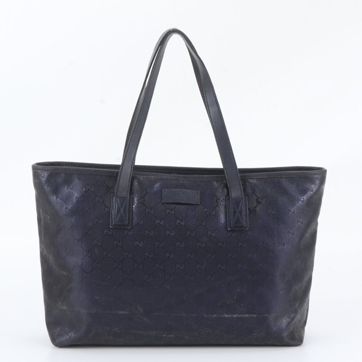 Gucci Navy Leather Nylon Handbag Shoulder Bag Tote Bag (Pre-Owned)