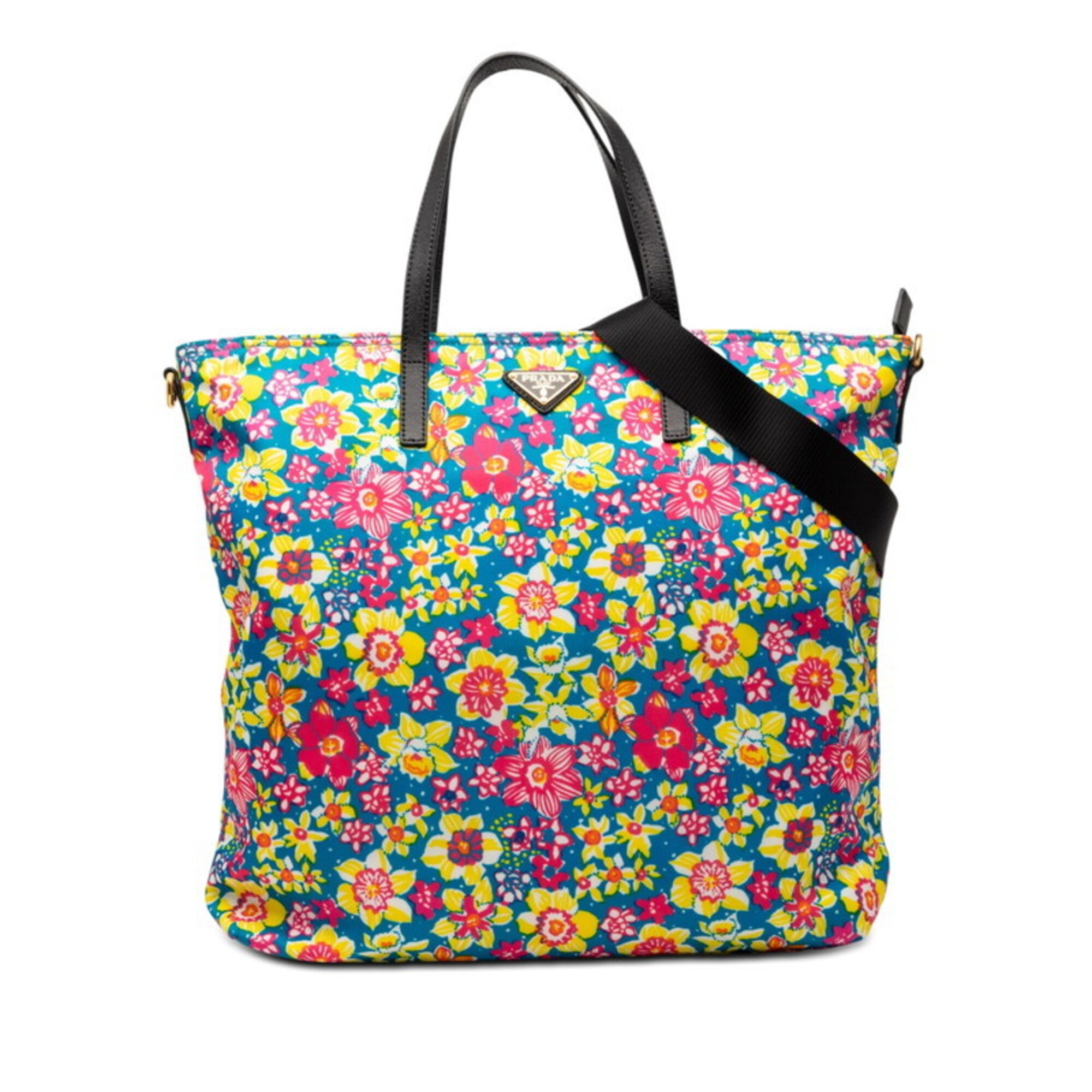Prada Blue Multi-Color Pink Nylon Shoulder Bag Tote Bag (Pre-Owned)