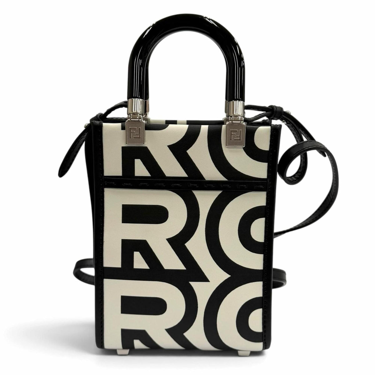 Fendi Black White Leather Handbag (Pre-Owned)