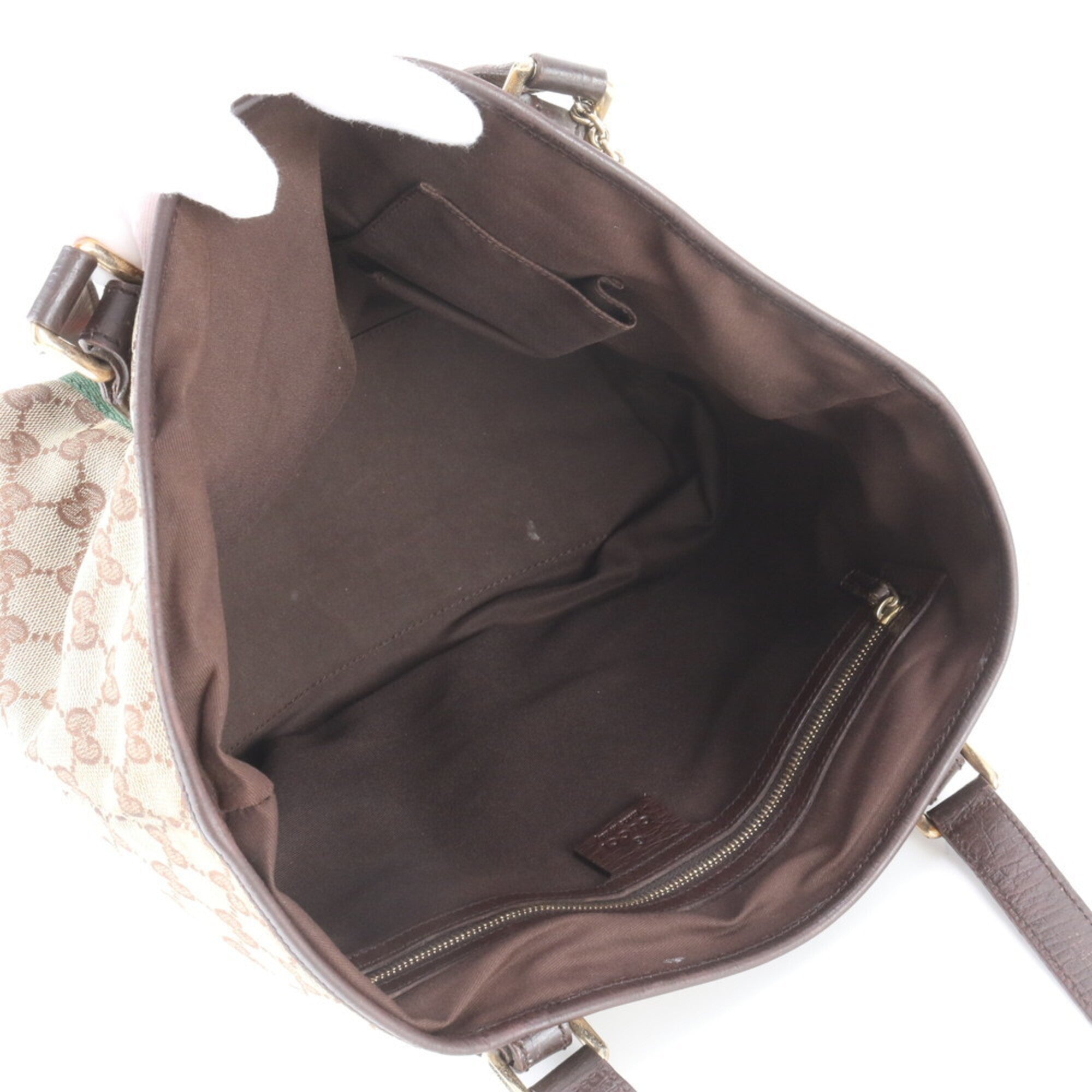 Gucci Sherry Line Brown Leather Canvas Handbag Tote Bag (Pre-Owned)