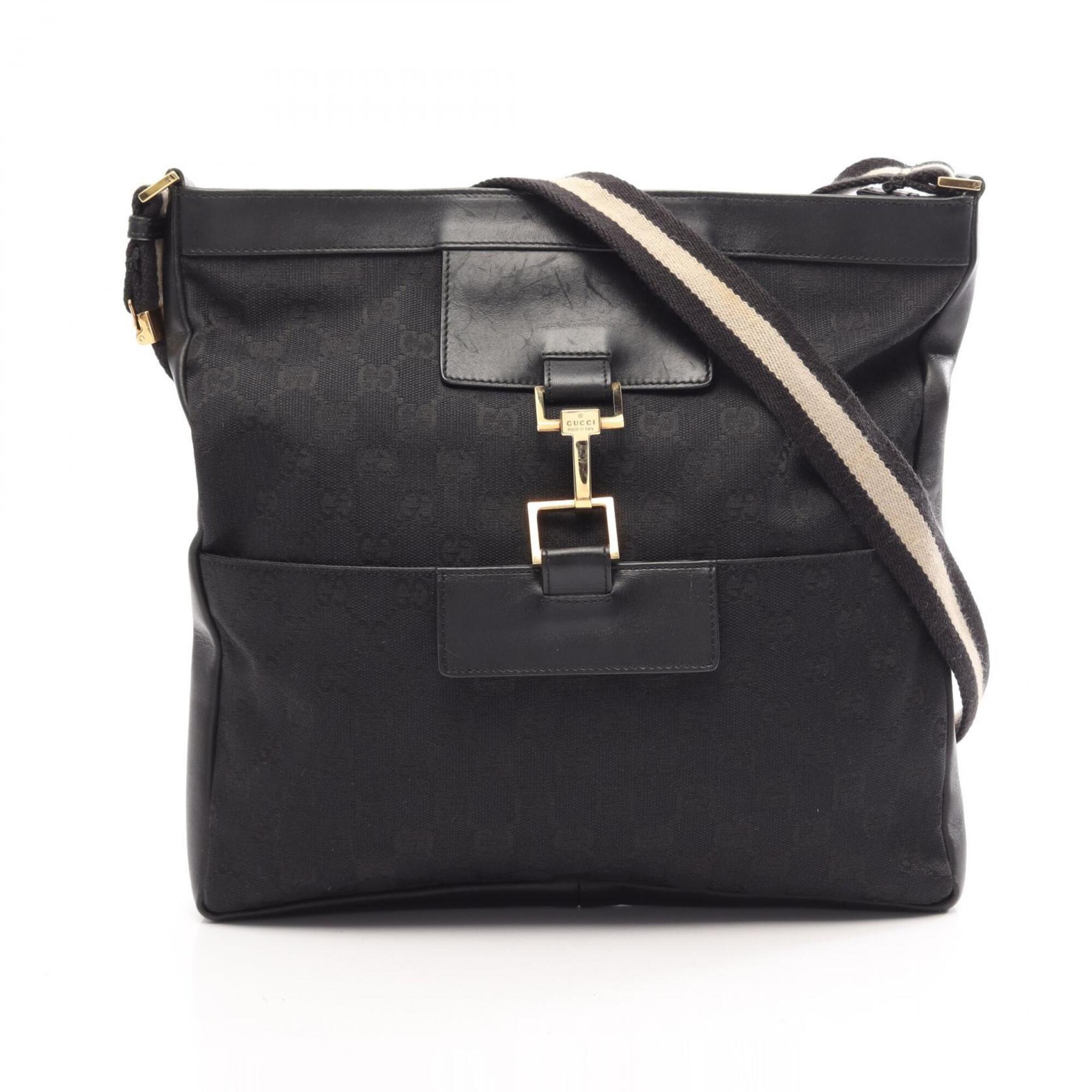 Gucci Black Gg Canvas Leather Handbag Shoulder Bag (Pre-Owned)