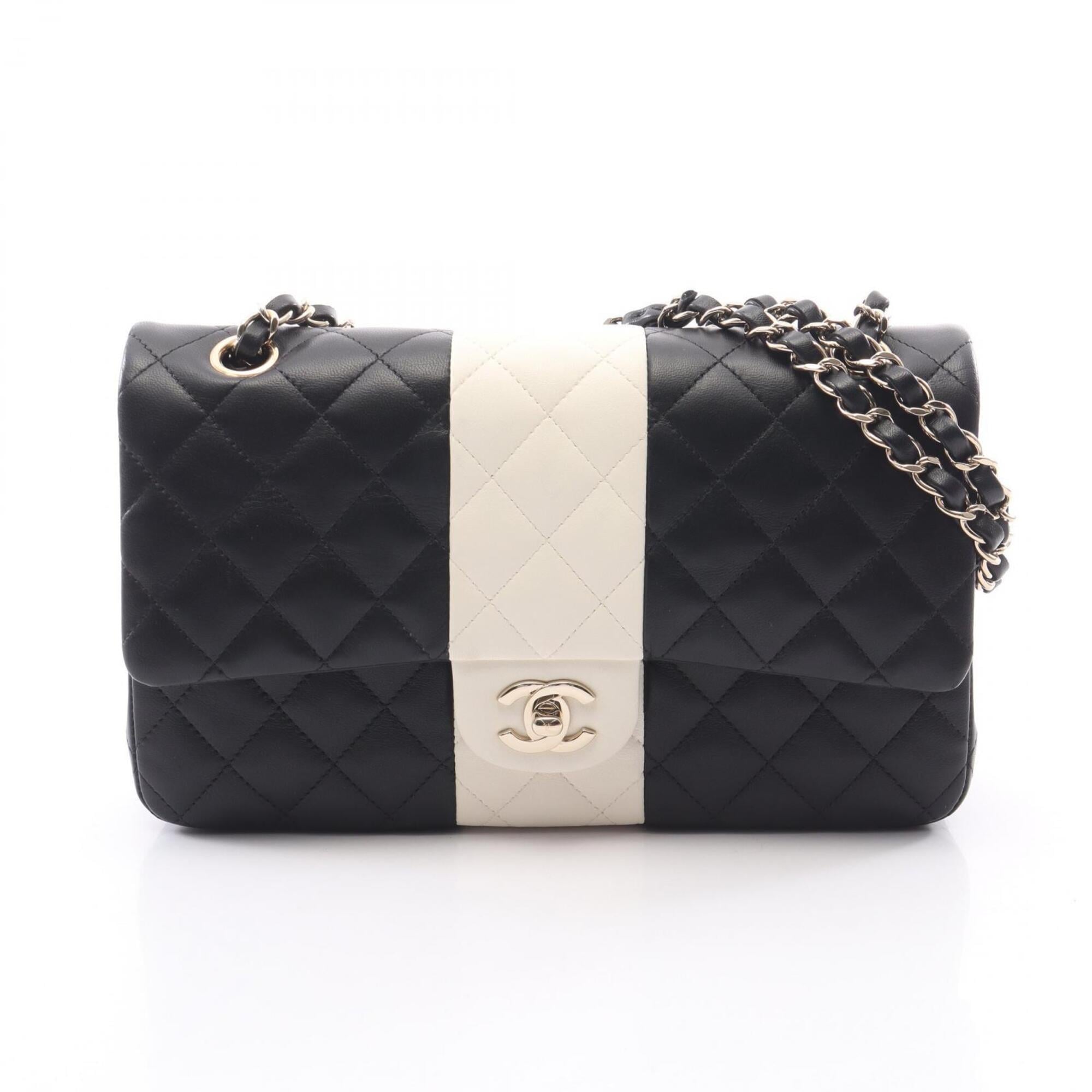 Chanel Black White Leather Handbag Shoulder Bag (Pre-Owned)