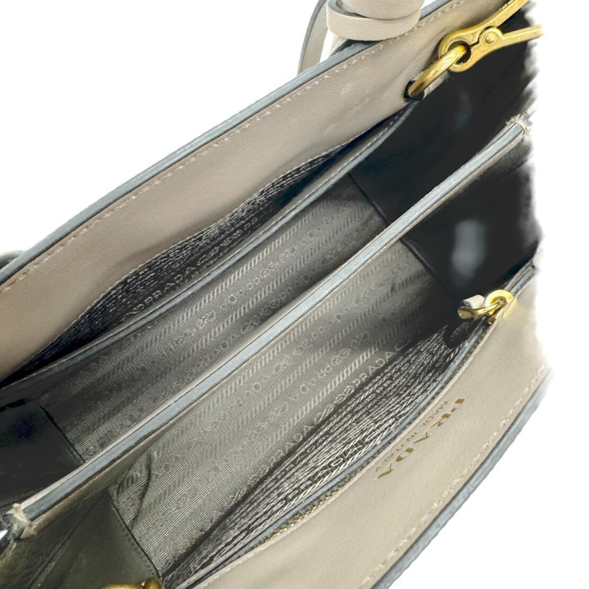 Prada Gray Leather Handbag Shoulder Bag (Pre-Owned)