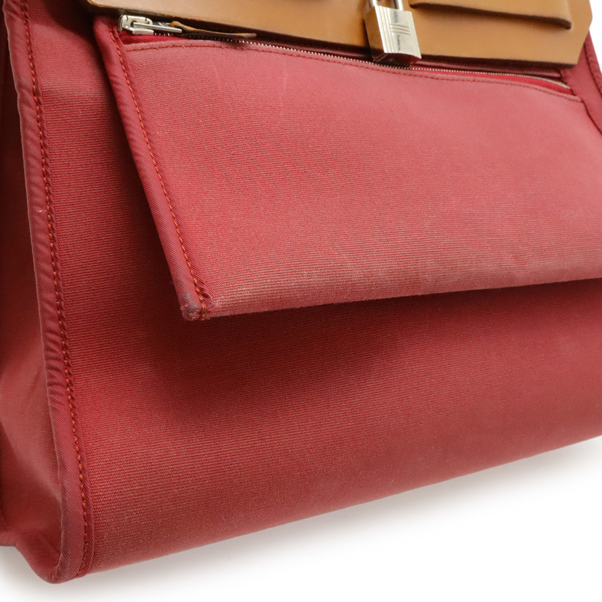 Hermes Her Bag Red Color Toile Officier Leather Handbag Shoulder Bag (Pre-Owned)