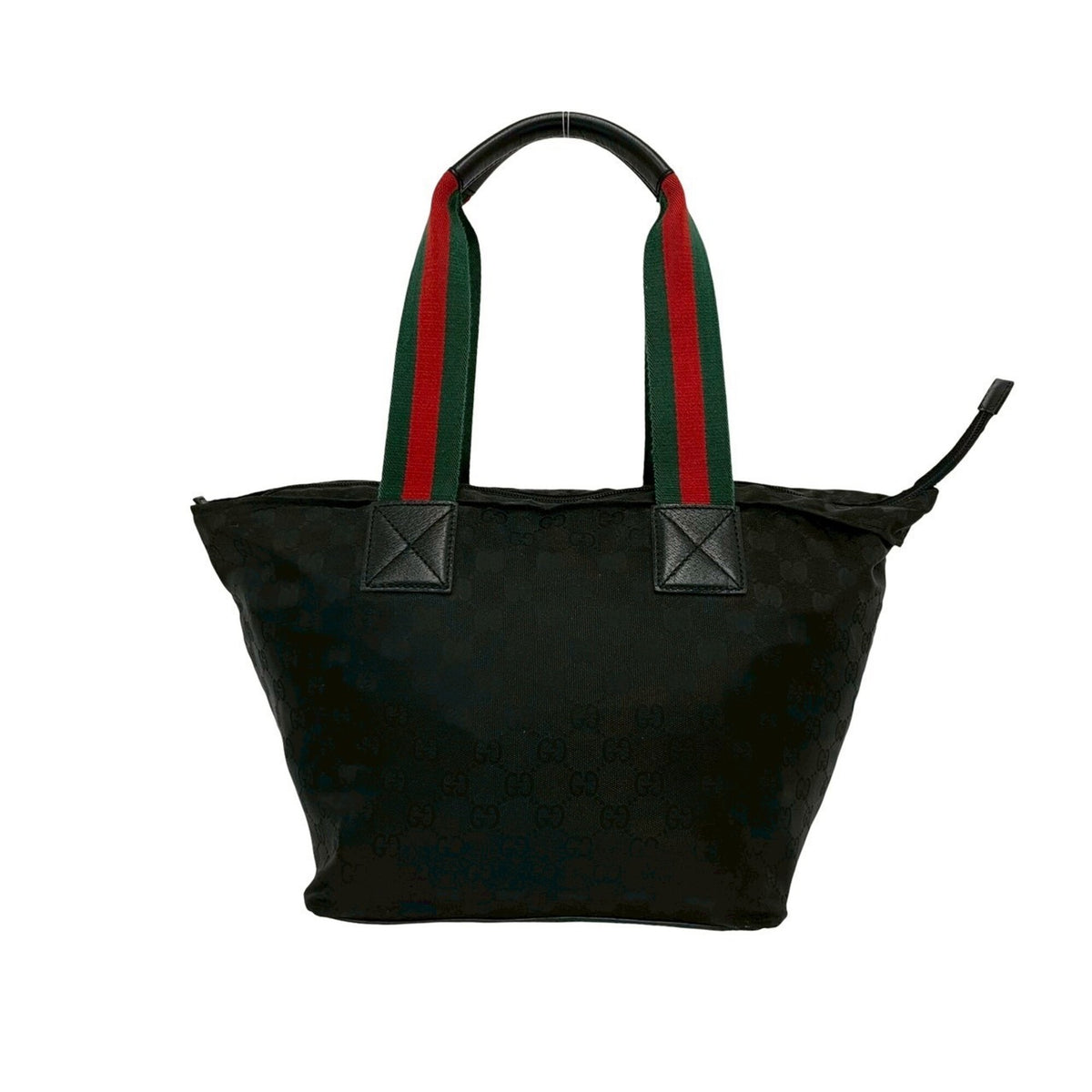 Gucci Black Green Red Color Leather Nylon Canvas Handbag Tote Bag (Pre-Owned)
