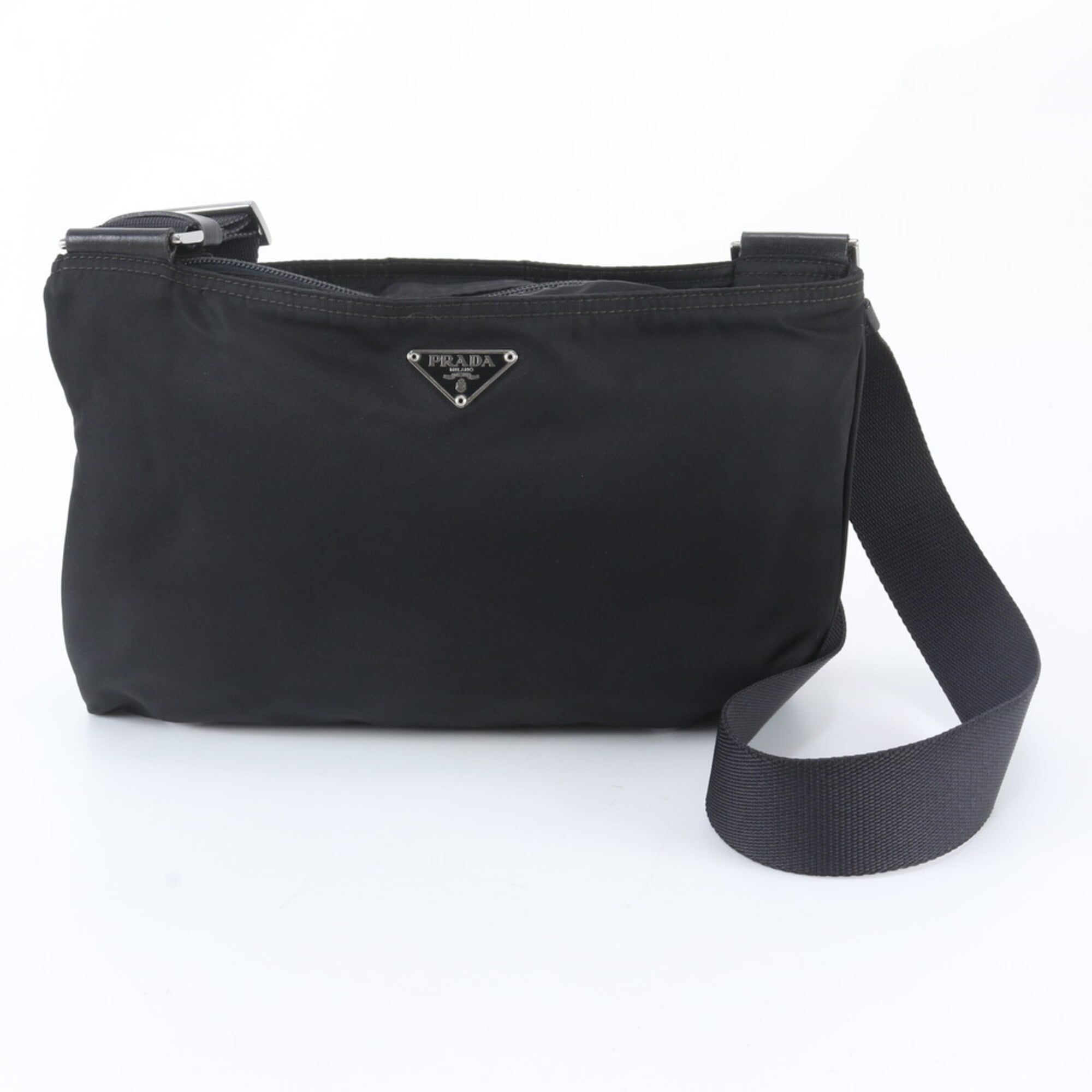 Prada Black Nylon Leather Messenger Bag Shoulder Bag (Pre-Owned)