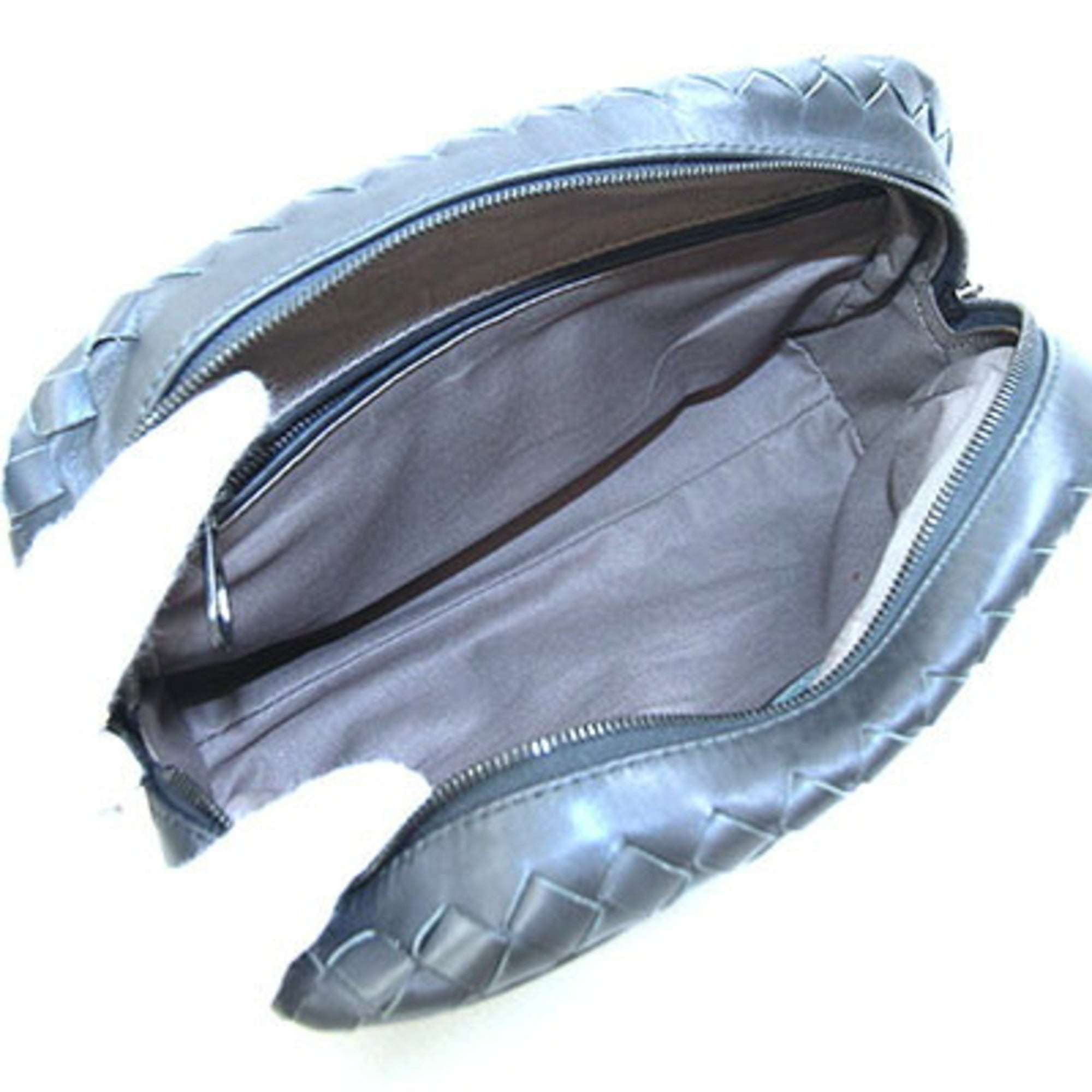 Bottega Veneta Intrecciato Dark Gray Leather Pouch (Pre-Owned)