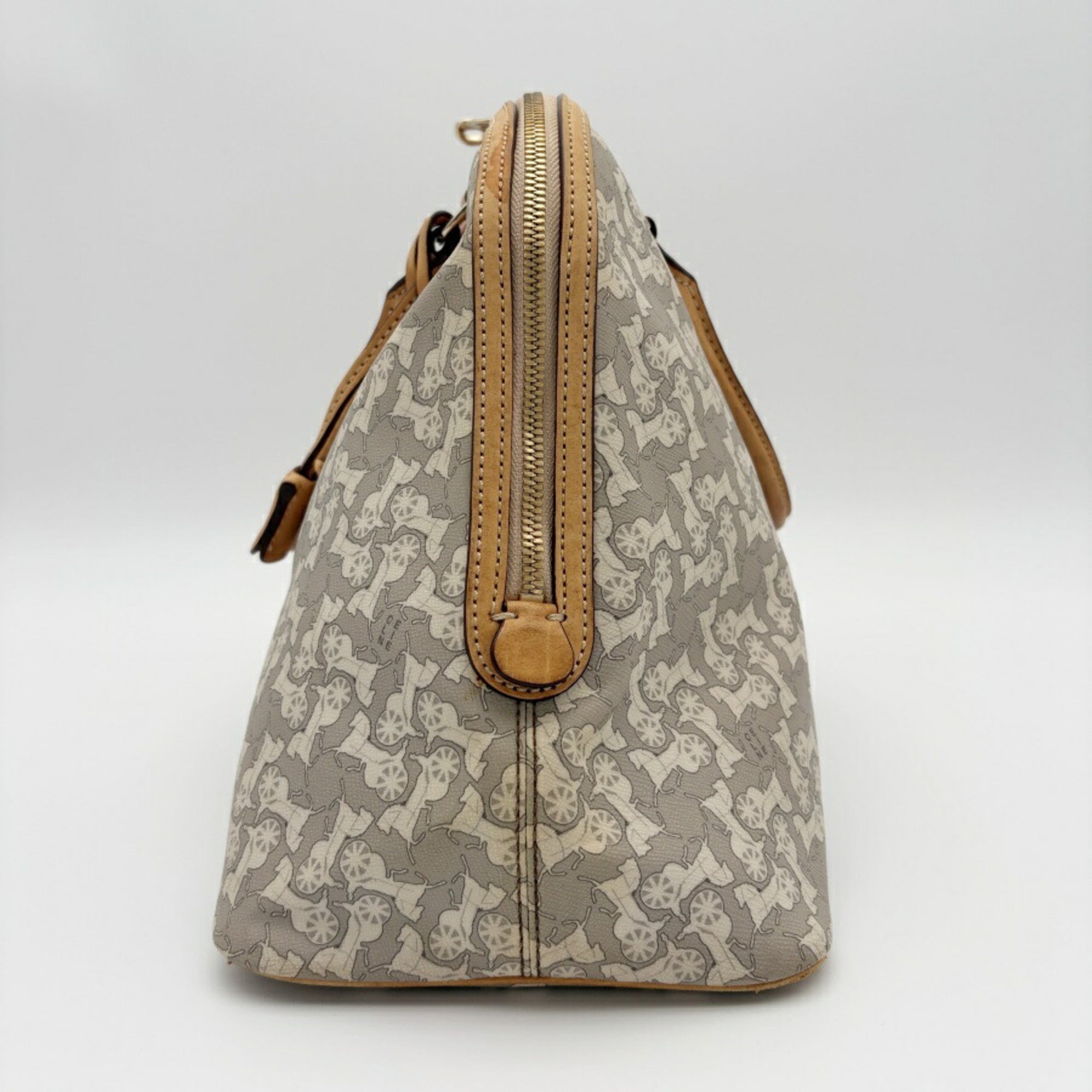 Celine Gray White Pvc Leather Boston Bag Handbag (Pre-Owned)