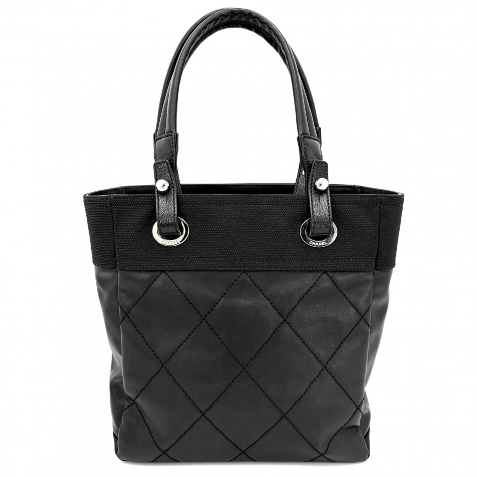 Chanel Black Coated Canvas Leather Handbag Tote Bag (Pre-Owned)