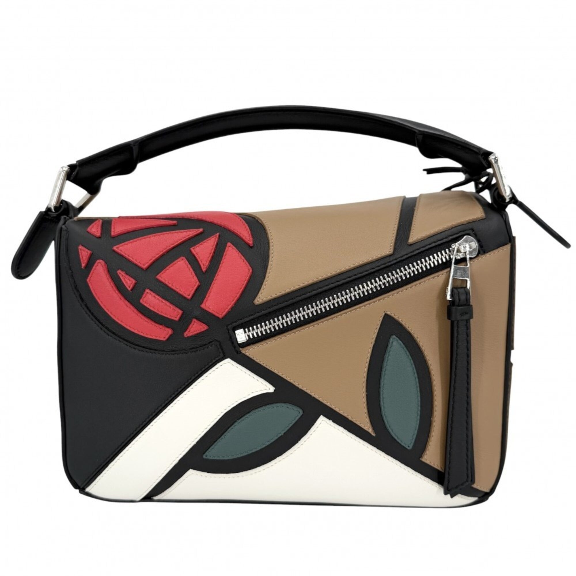 Loewe Black Brown Red Color Leather Handbag Shoulder Bag (Pre-Owned)