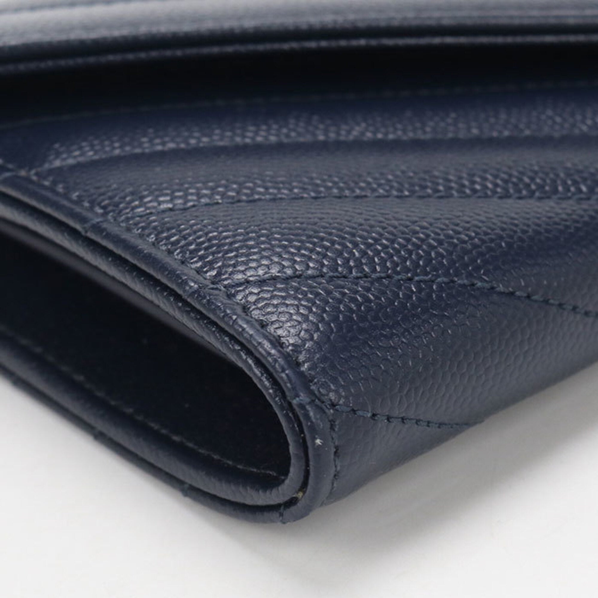 Saint Laurent Navy Leather Long Wallet (Bi-Fold) (Pre-Owned)