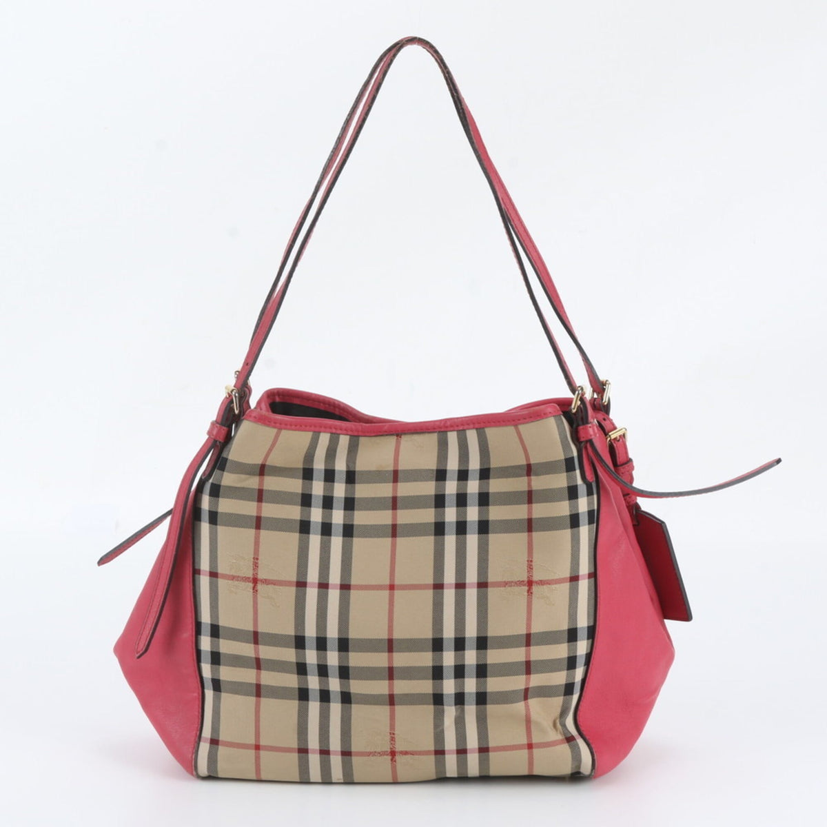 Burberry Beige Pink Leather Canvas Shoulder Bag Tote Bag (Pre-Owned)