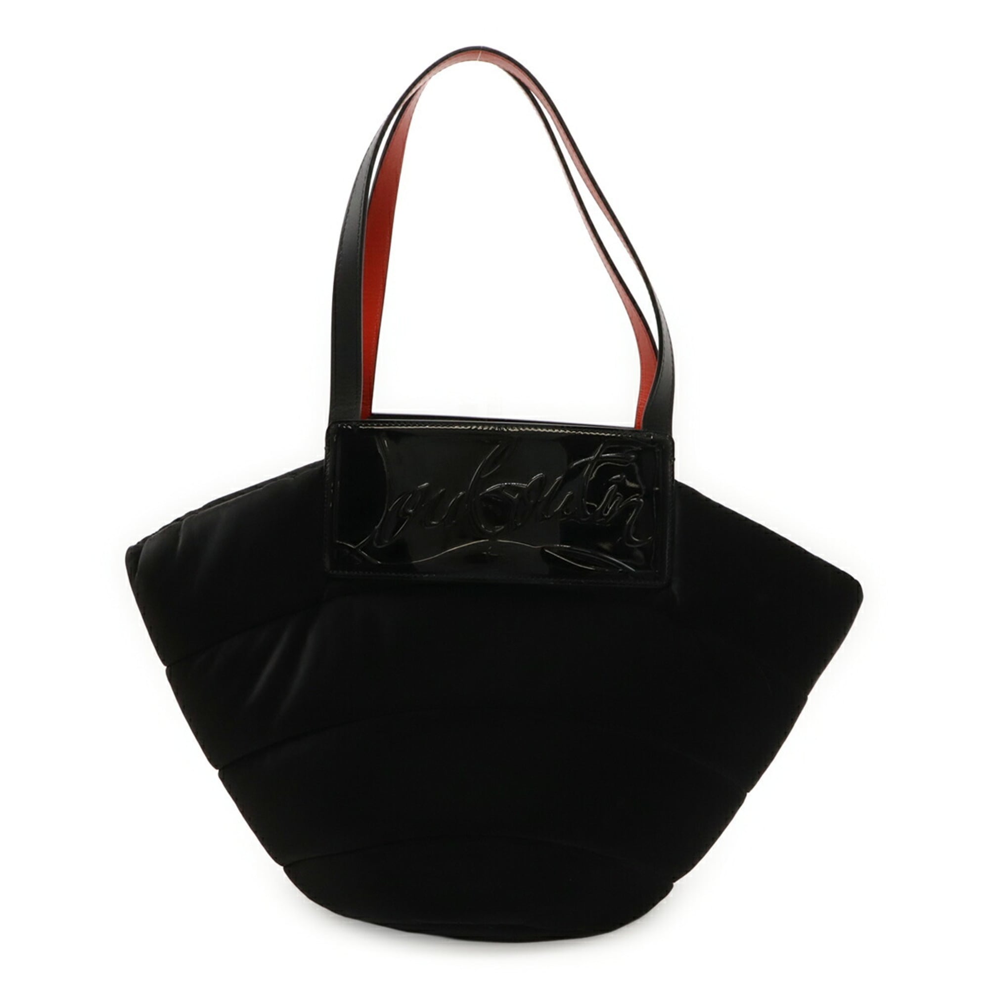 Christian Louboutin Black Red Color Velvet Leather Shoulder Bag Tote Bag (Pre-Owned)