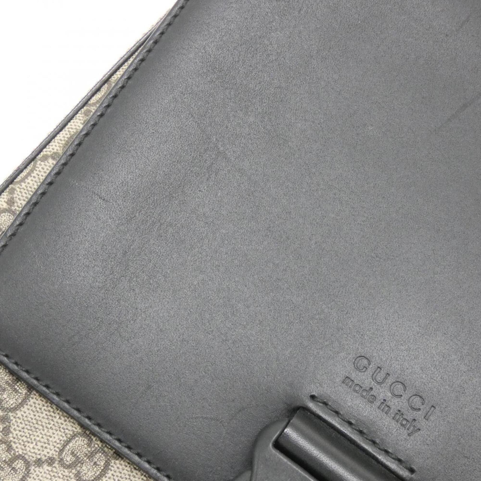 Gucci Beige Black Gg Supreme Leather Shoulder Bag (Pre-Owned)