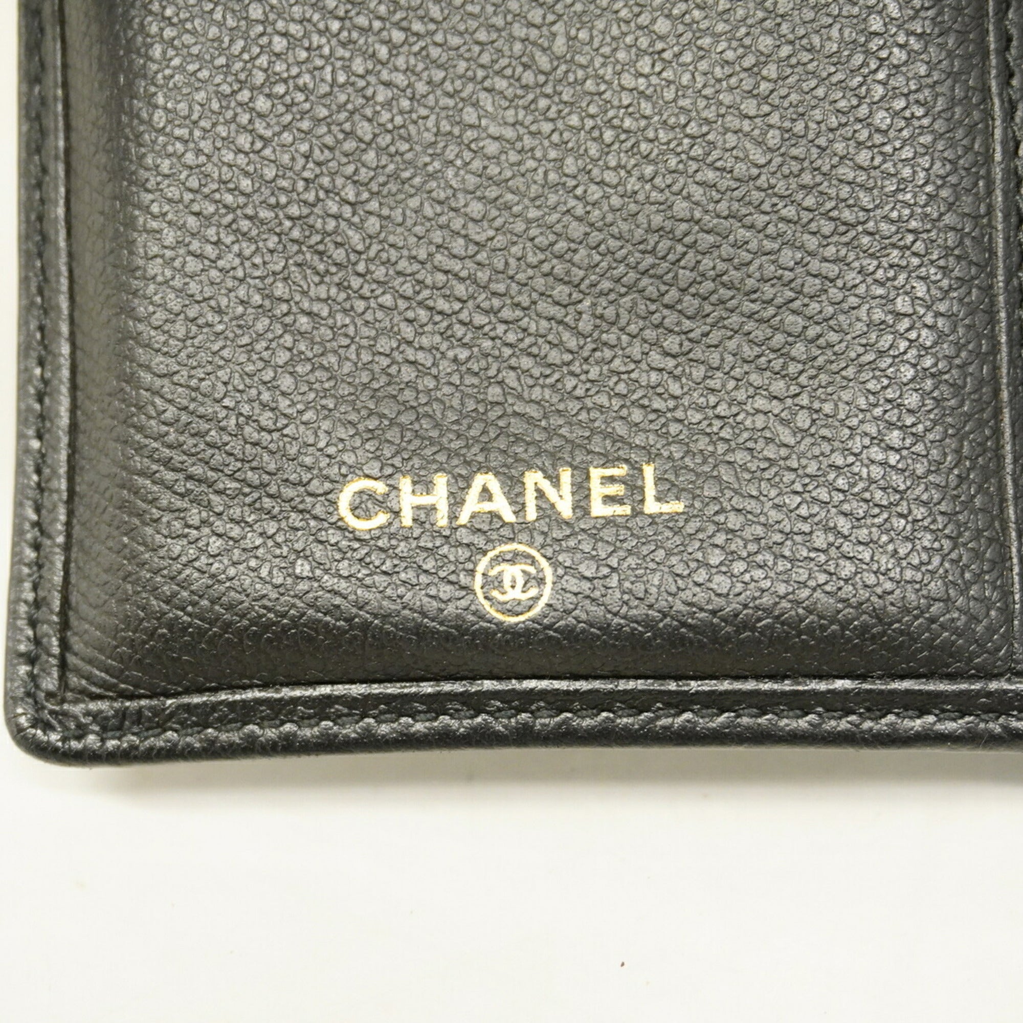 Chanel Black Grained Calfskin Long Wallet (Bi-Fold) (Pre-Owned)