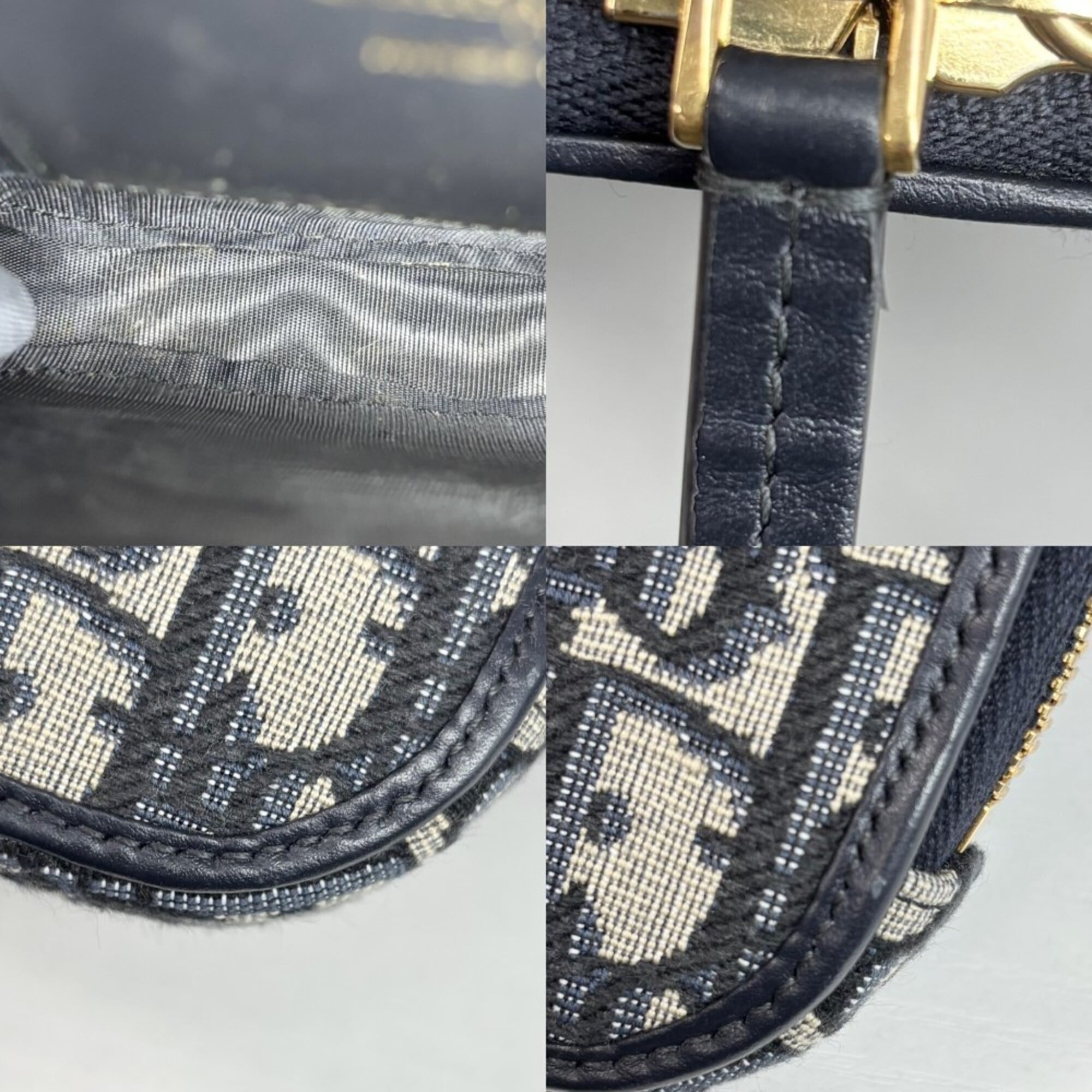 Christian Dior Beige Navy Canvas Leather Pouch Shoulder Bag (Pre-Owned)