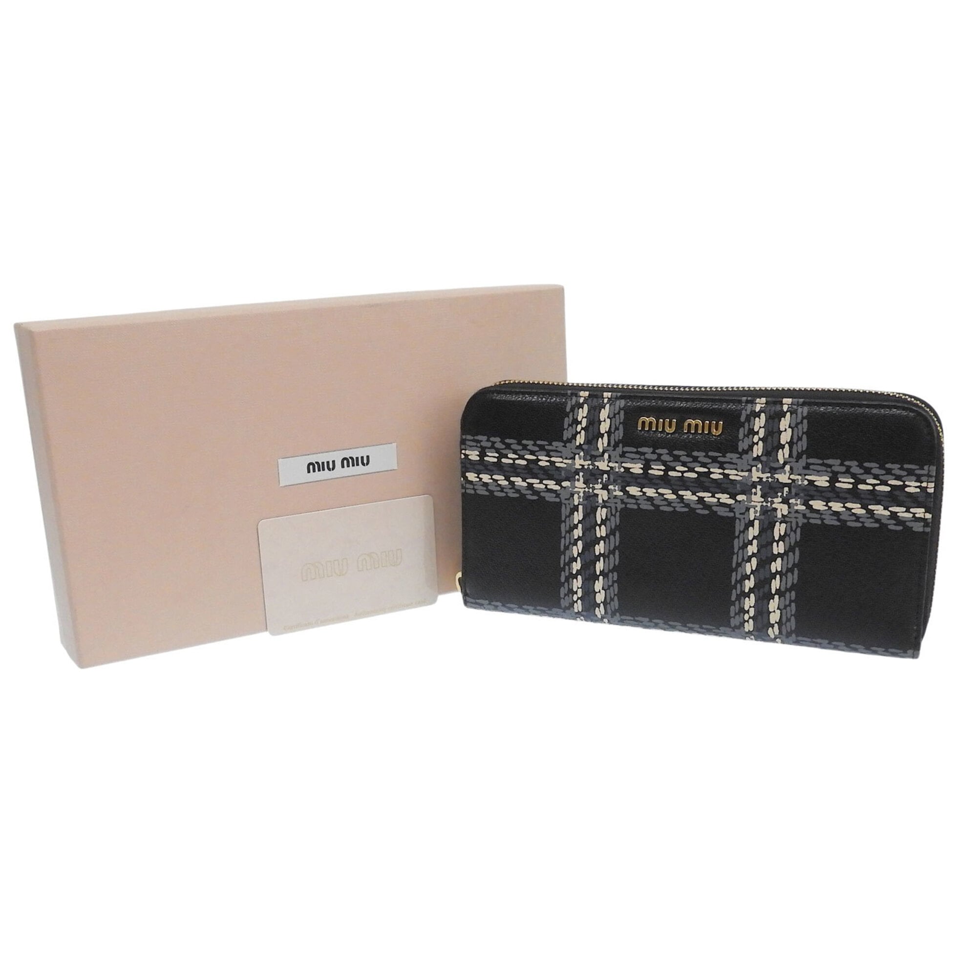 Miu Miu Black Gray Pink Beige Leather Long Wallet (Bi-Fold) (Pre-Owned)
