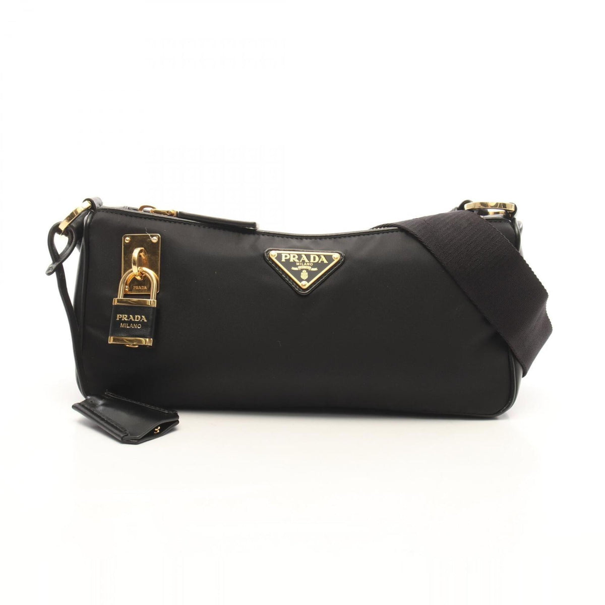 Prada Black Nylon Leather Handbag Shoulder Bag (Pre-Owned)