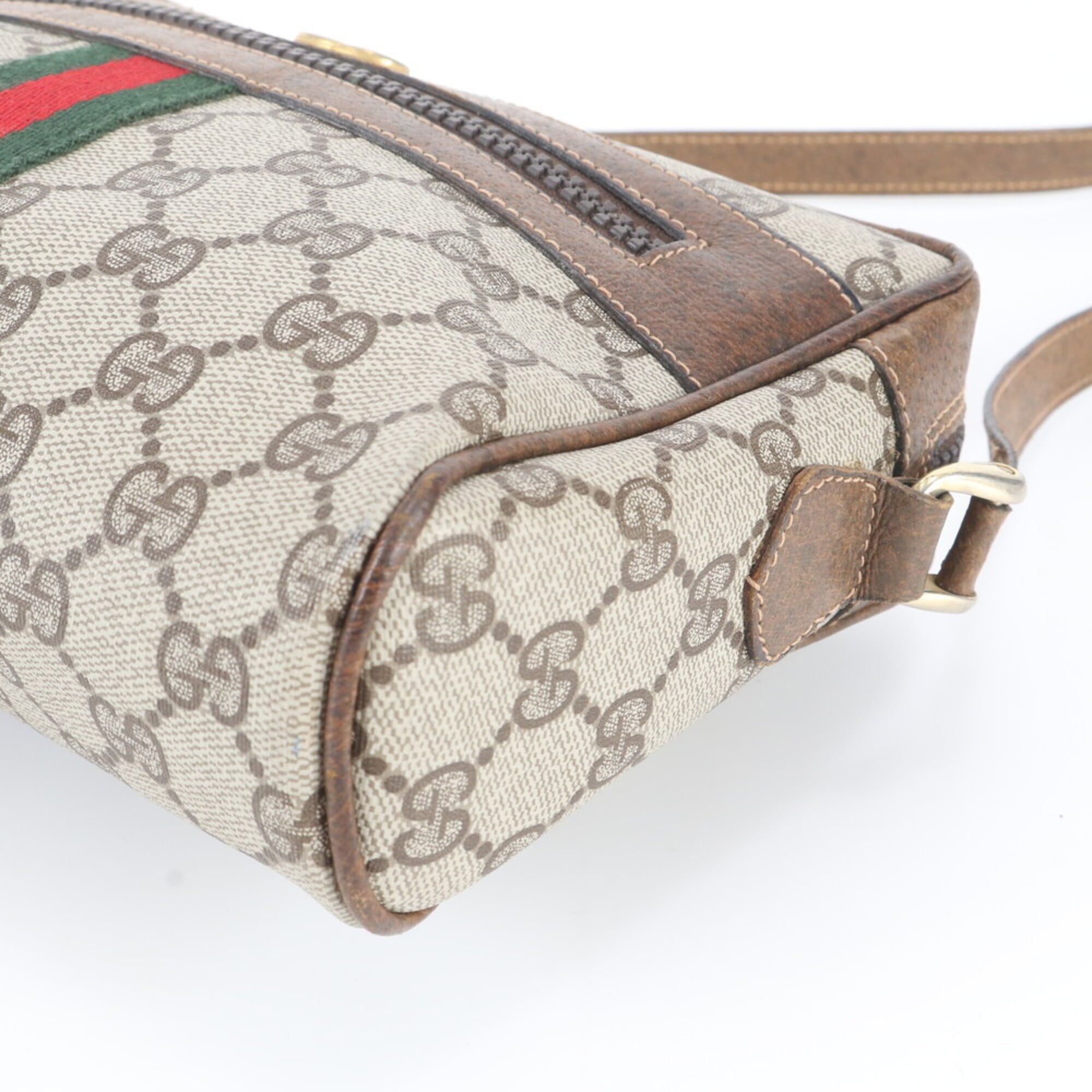 Gucci Beige Leather Coated Canvas Shoulder Bag (Pre-Owned)
