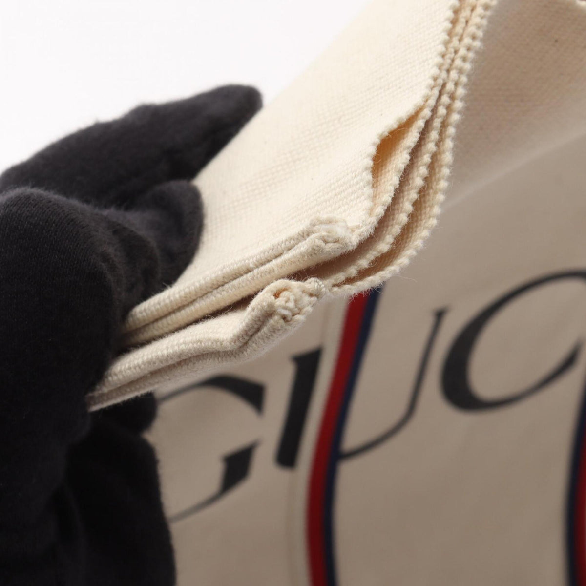 Gucci Ivory Navy Red Color Canvas Handbag Tote Bag (Pre-Owned)