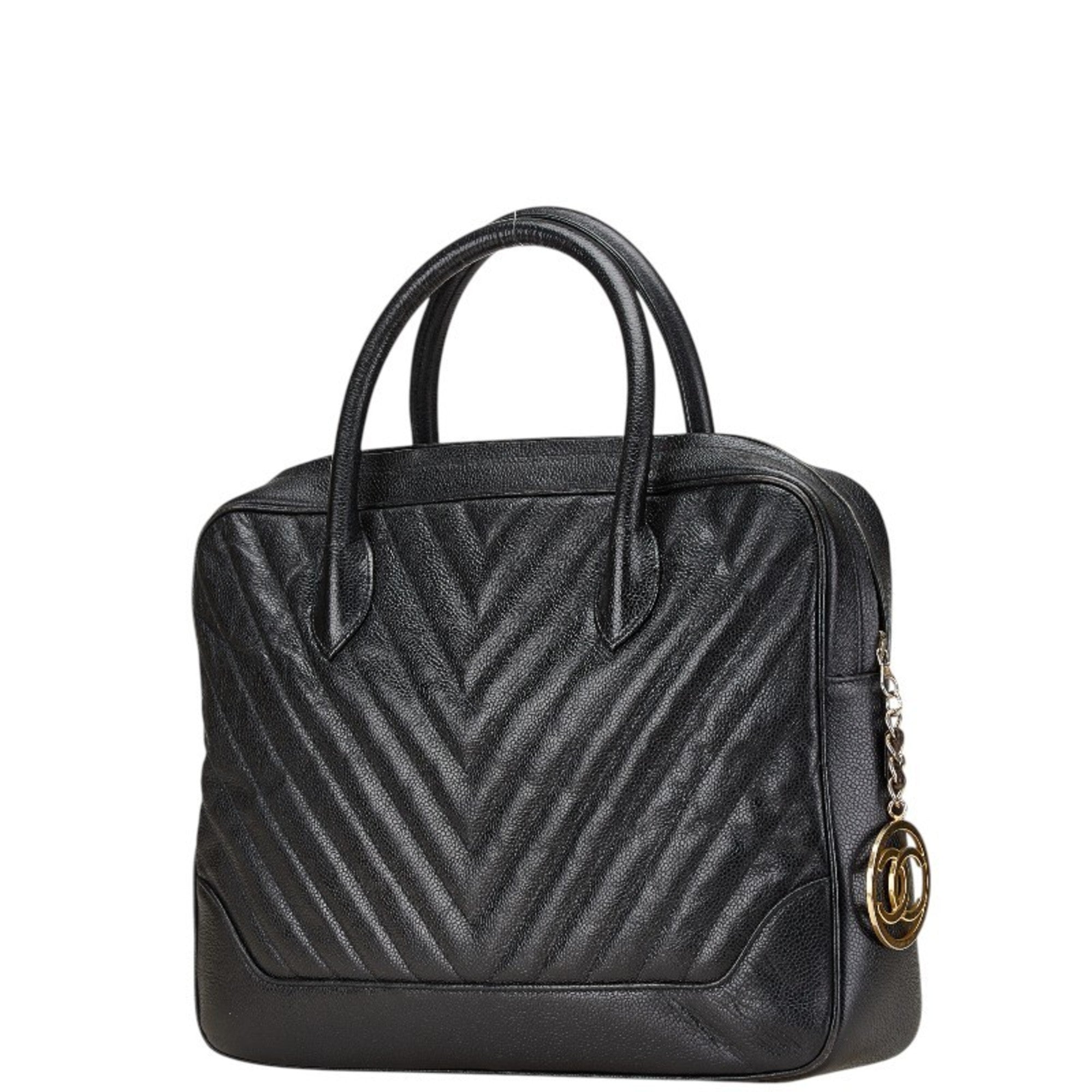 Chanel Black Grained Calfskin Handbag (Pre-Owned)