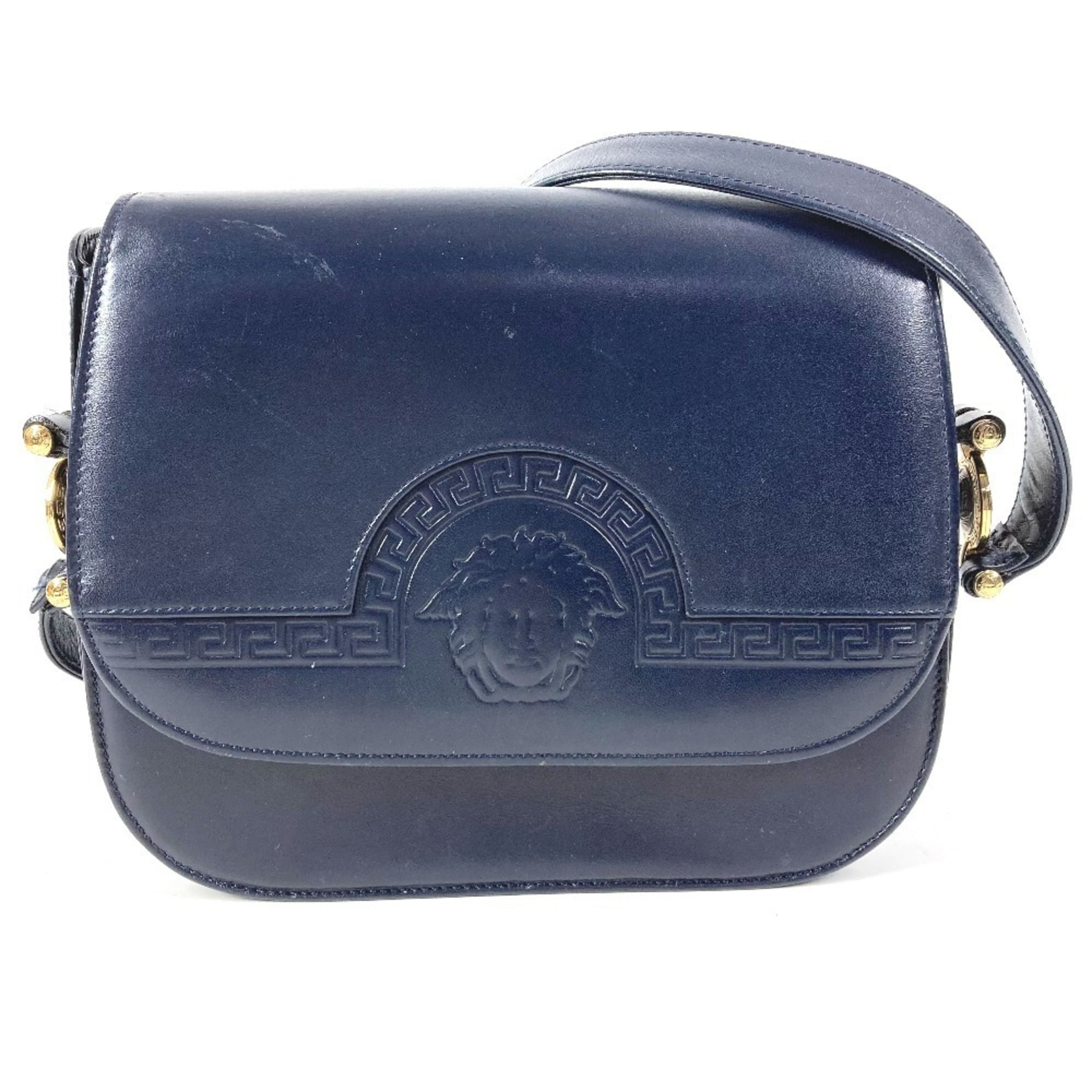 Versace Navy Leather Shoulder Bag (Pre-Owned)