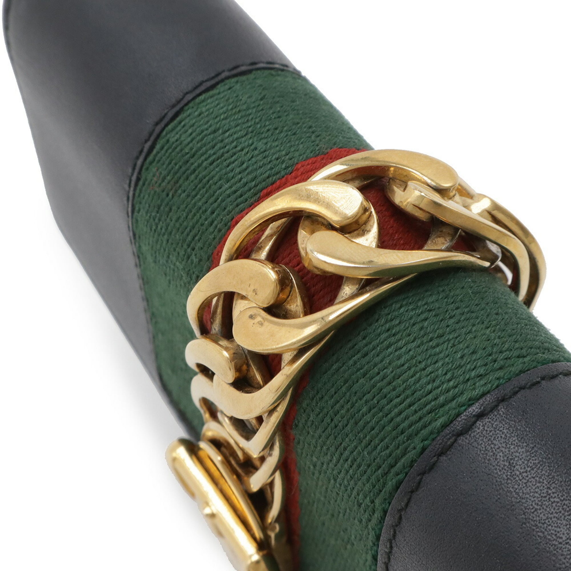Gucci Black Green Red Color Leather Clutch Bag Pochette (Pre-Owned)