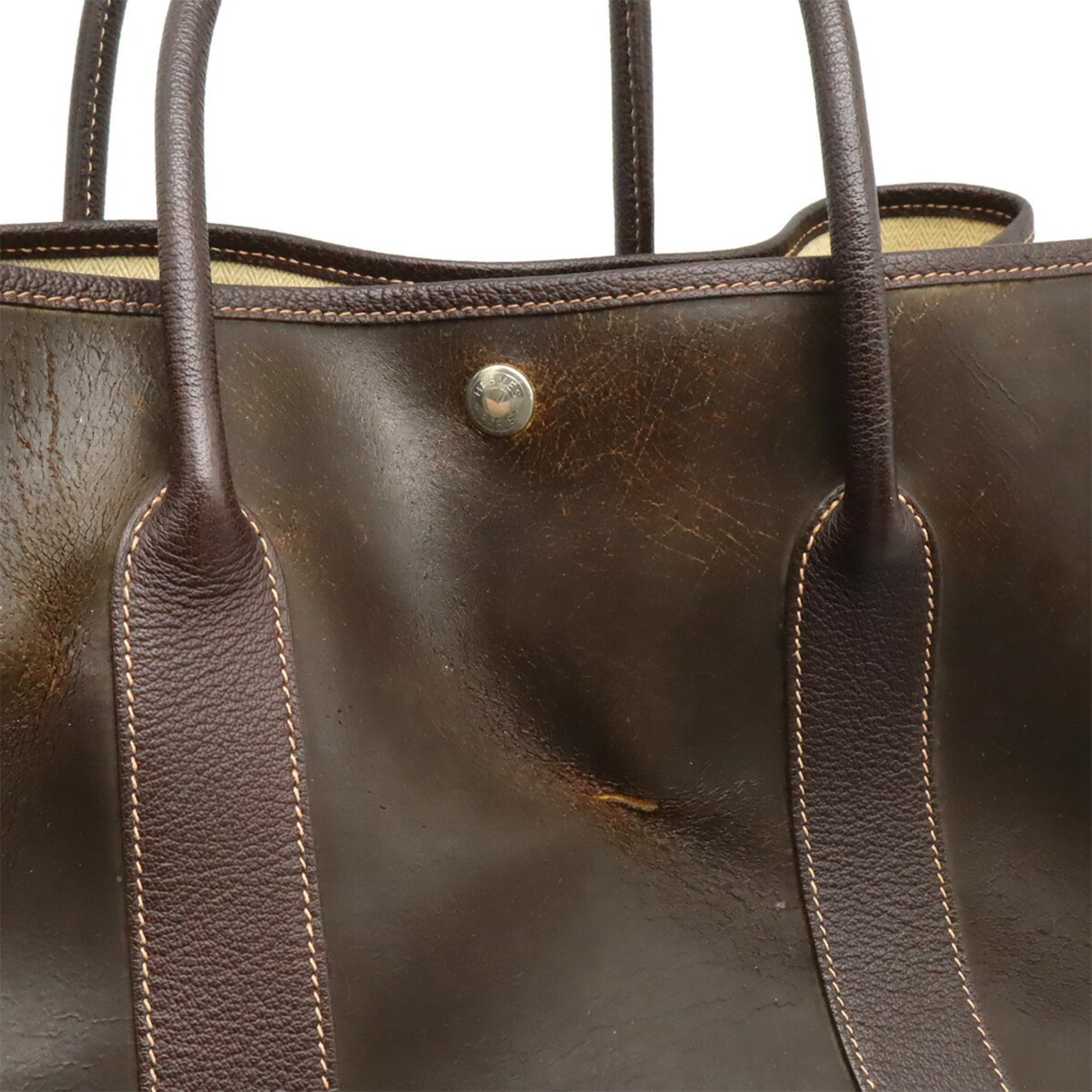 Hermes Garden Dark Brown Amazonia Leather Handbag Tote Bag (Pre-Owned)