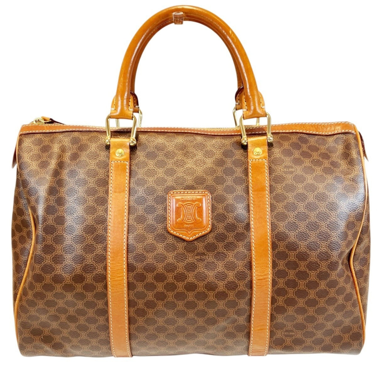 Celine Macadam Brown Coated Canvas Boston Bag (Pre-Owned)