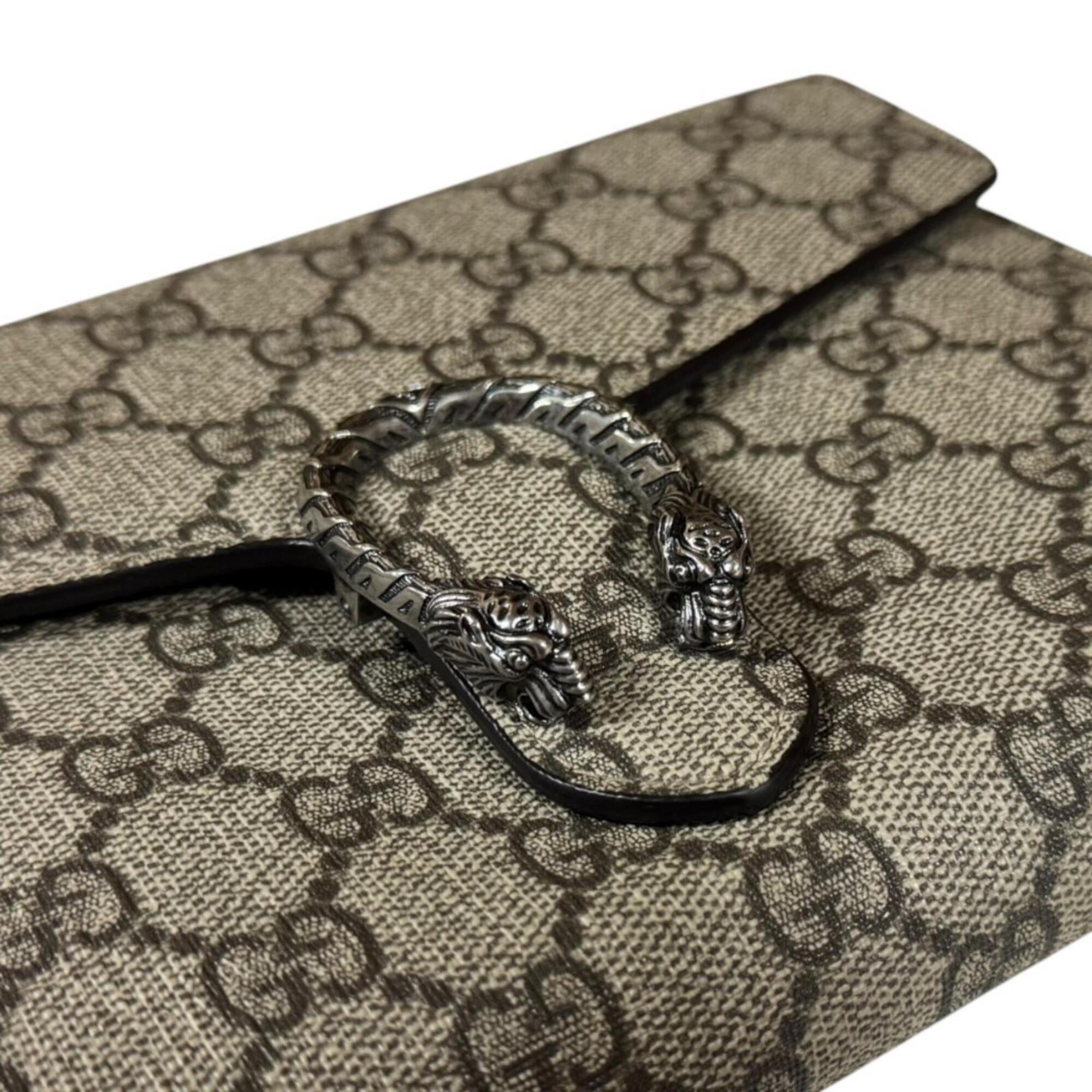 Gucci Beige Brown Gg Supreme Chain/Shoulder Wallet (Pre-Owned)