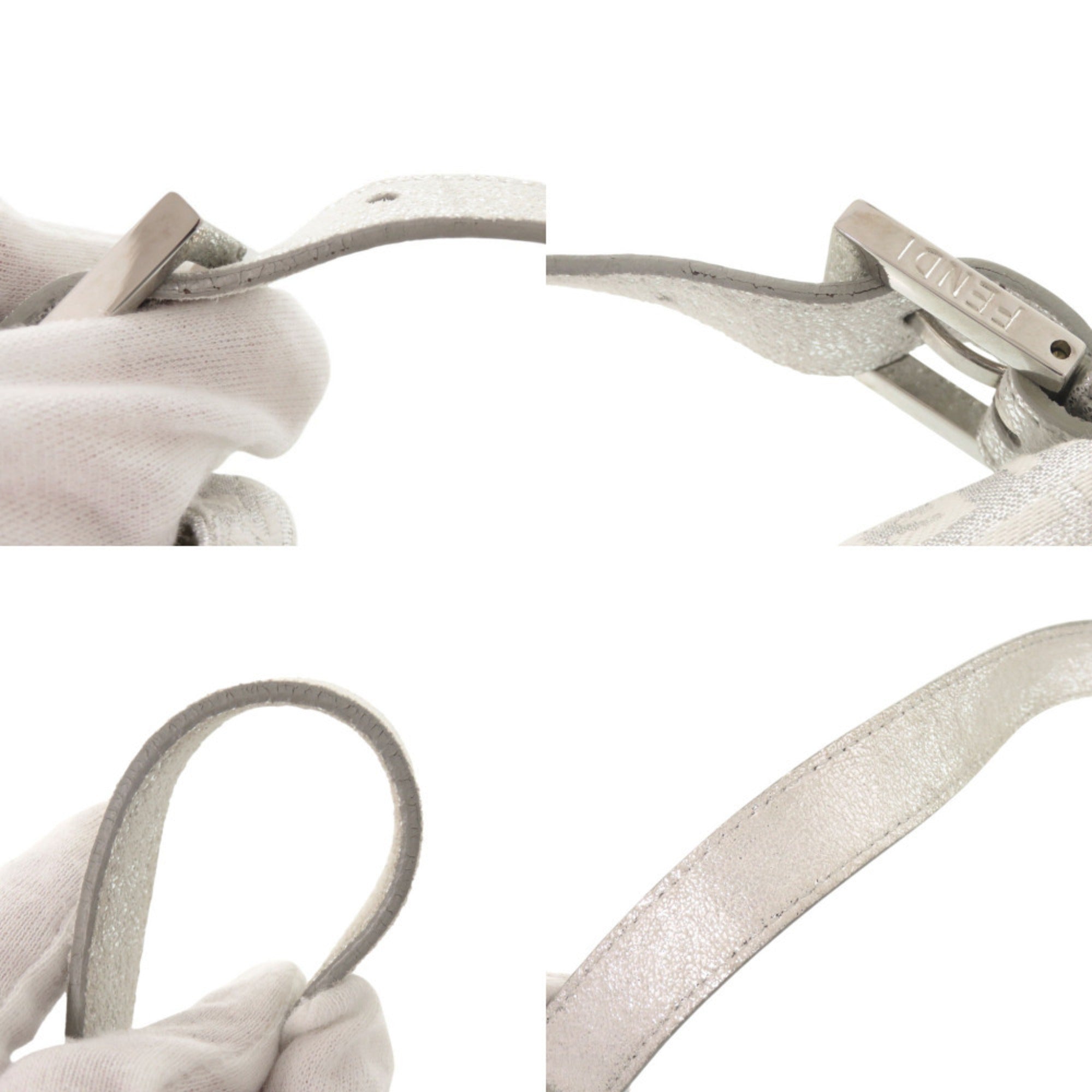Fendi Silver Canvas Leather Handbag Shoulder Bag (Pre-Owned)
