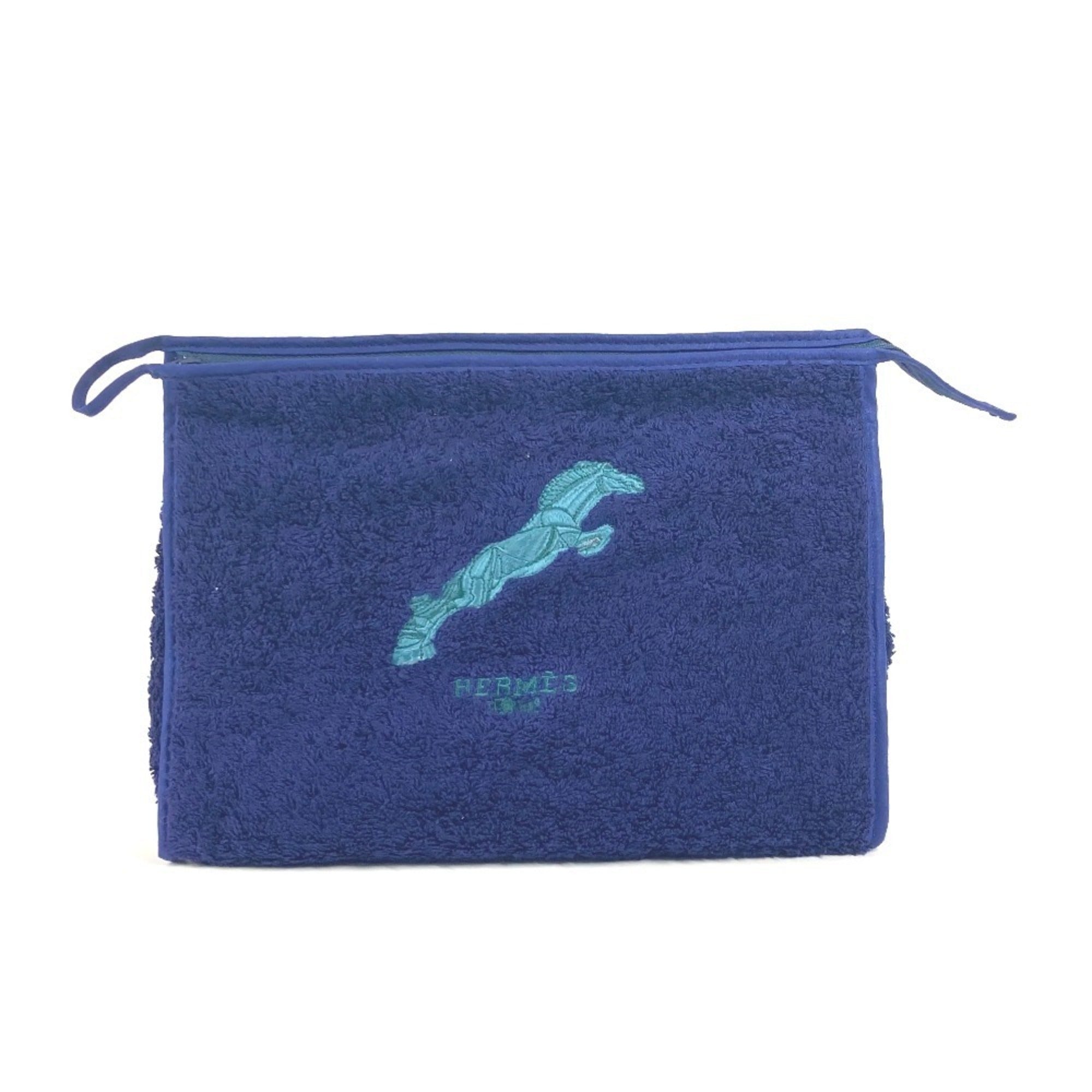 Hermes Navy Pile Fabric Clutch Bag Pouch (Pre-Owned)