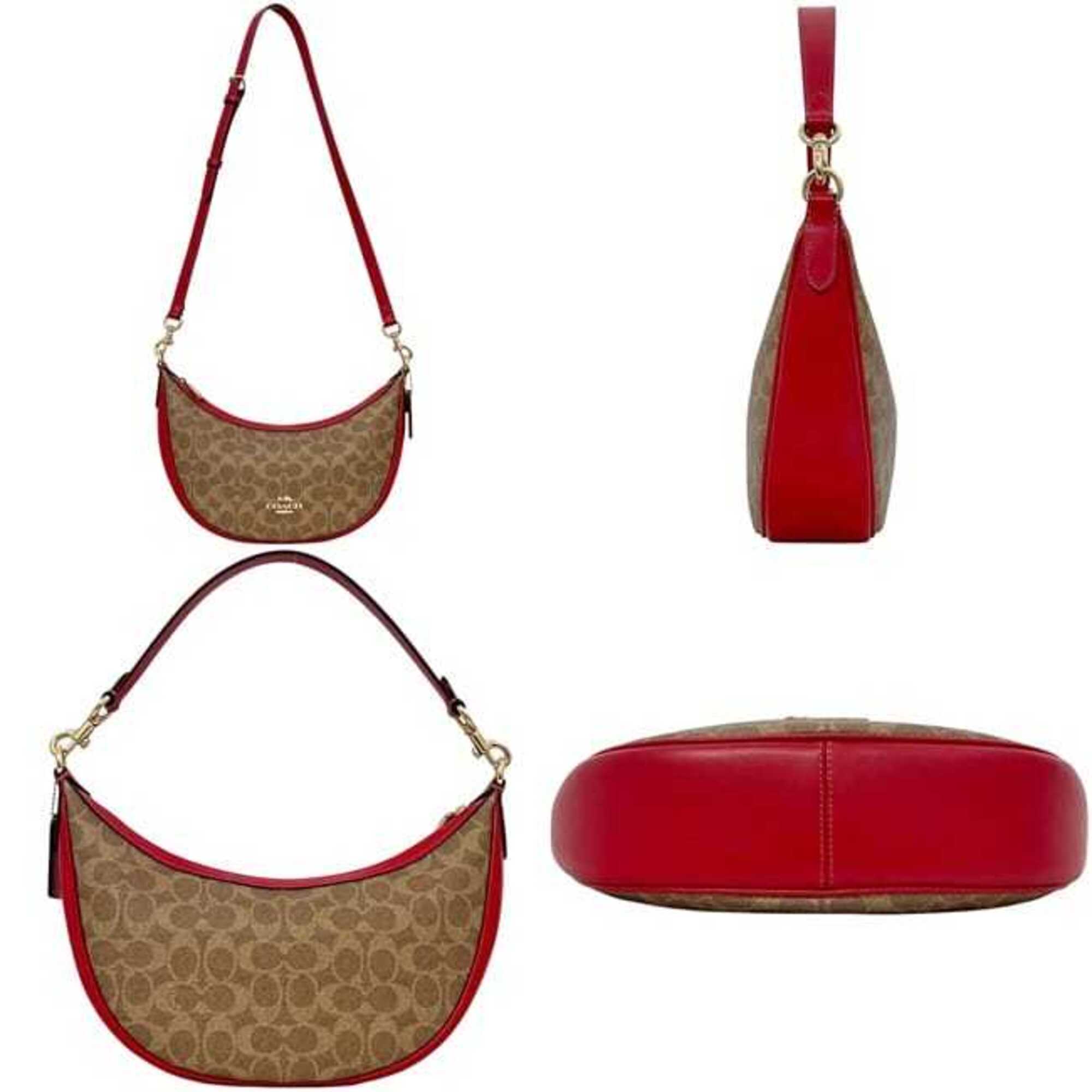Coach Beige Red Color Pvc Leather Shoulder Bag (Pre-Owned)