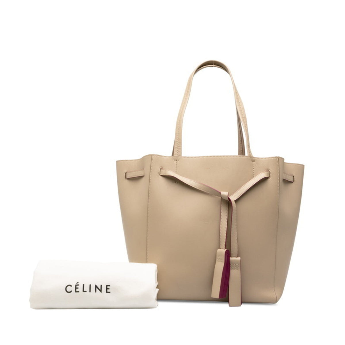 Celine Beige Purple Leather Shoulder Bag Tote Bag (Pre-Owned)