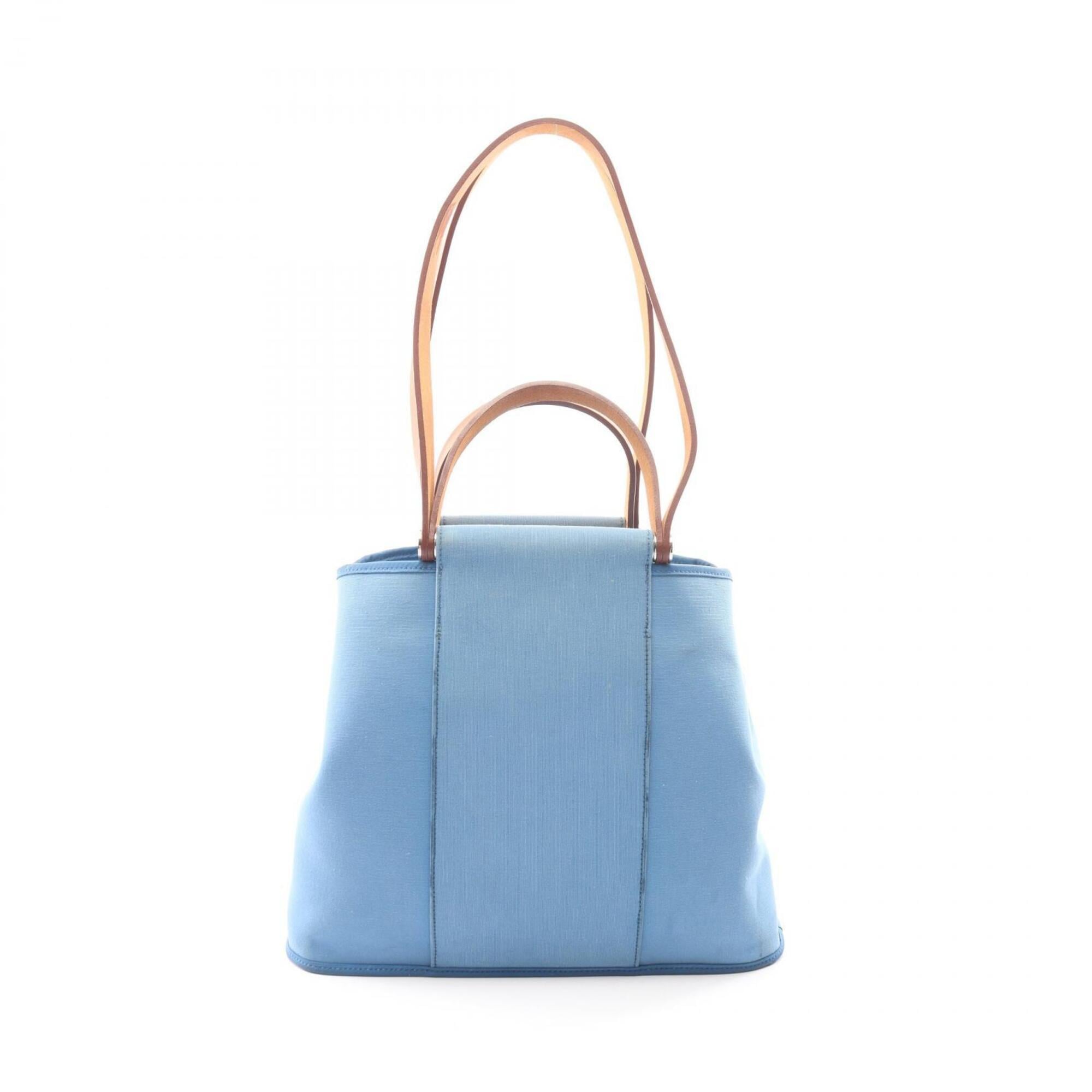 Hermes Blue Brown Toile Officier Leather Handbag Tote Bag (Pre-Owned)