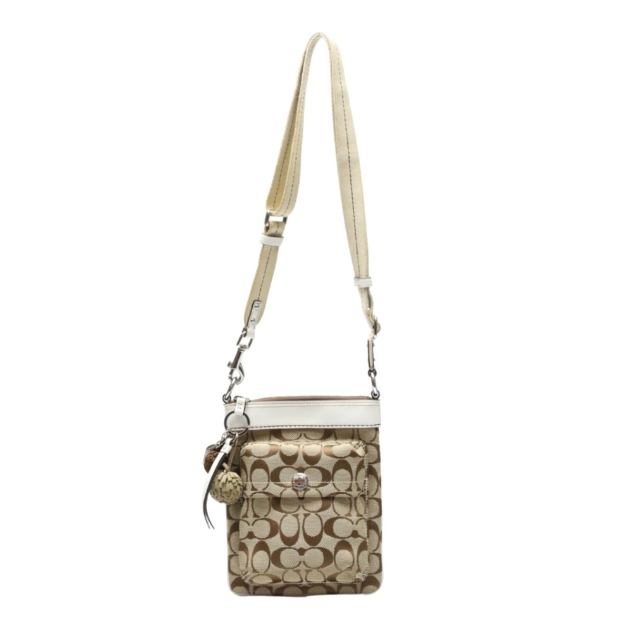 Coach Khaki White Signature Line Shoulder Bag (Pre-Owned)