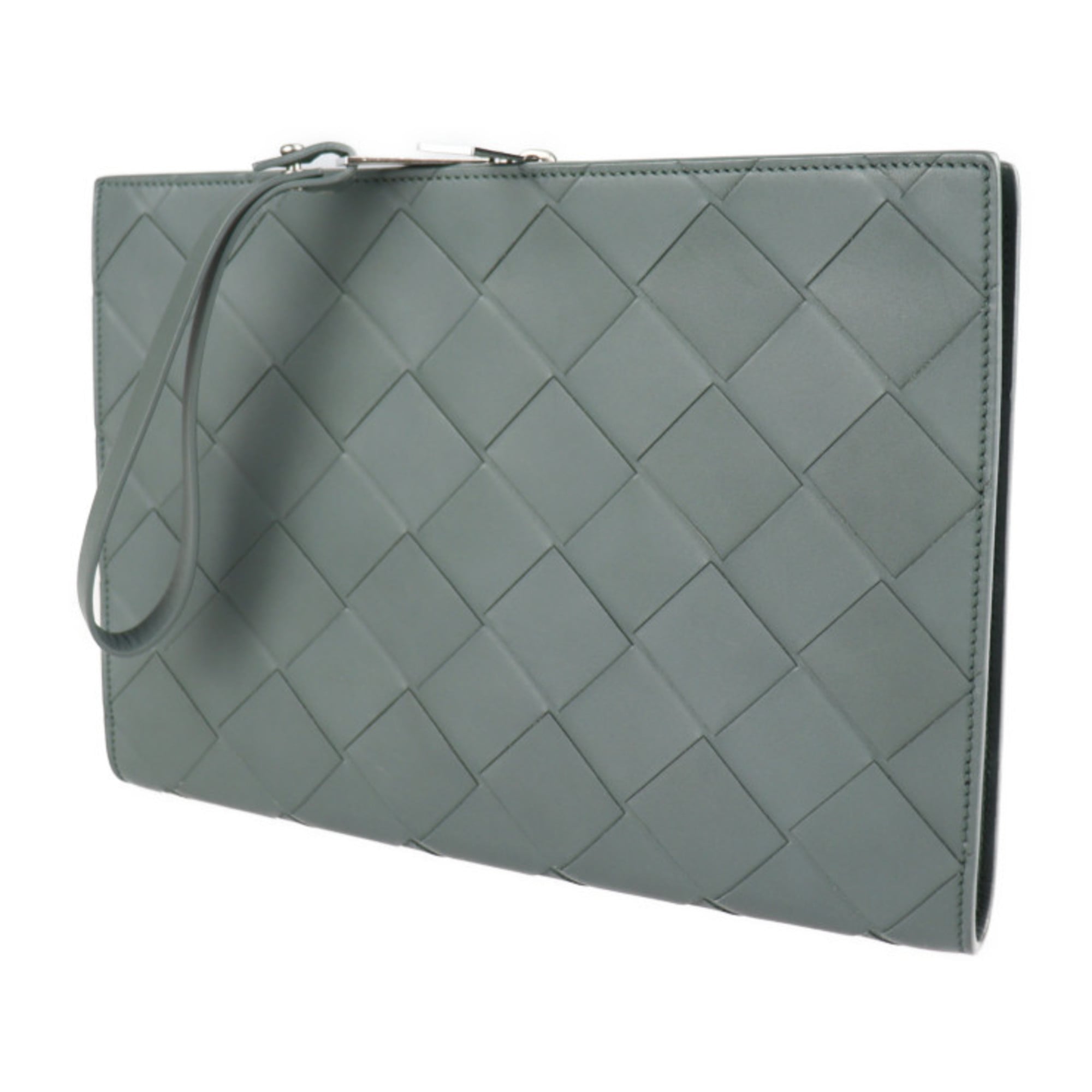Bottega Veneta Intrecciato Gray Leather Clutch Bag Document Case (Pre-Owned)